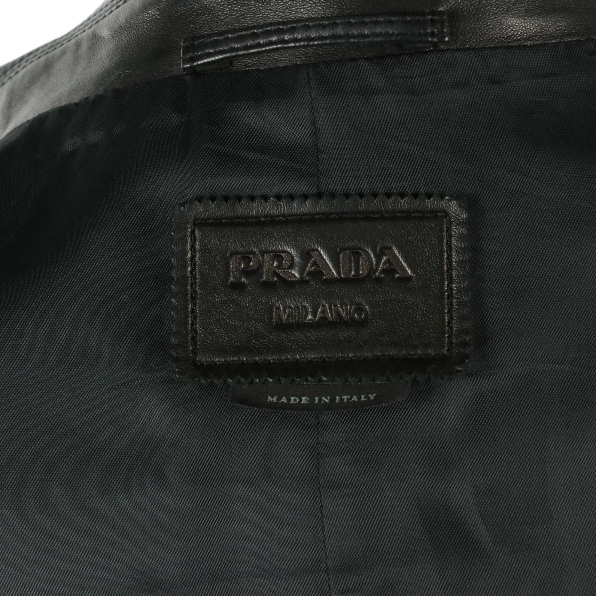 Prada Black Lambskin Leather Button-Front Cropped Jacket