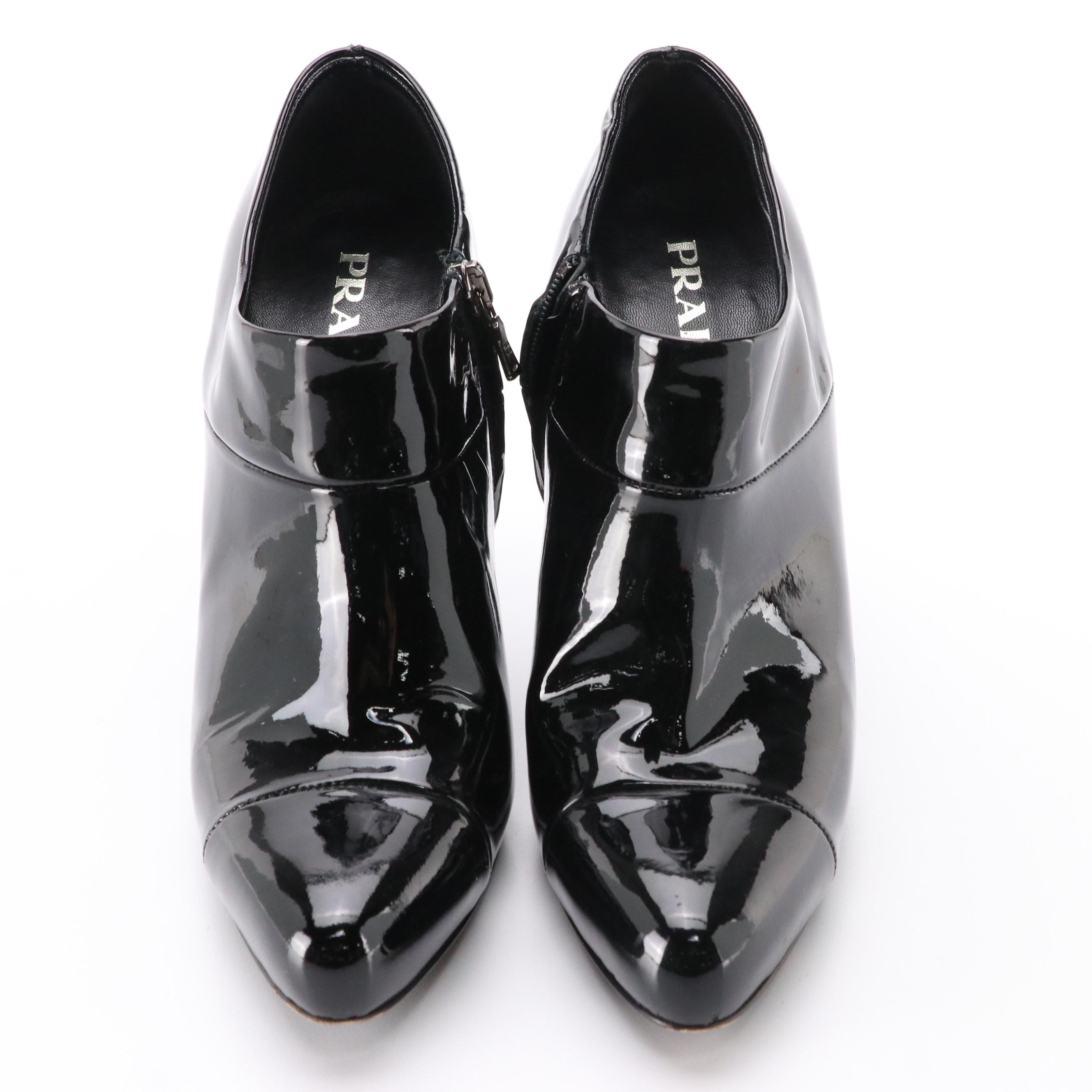 Prada Booties in Black Patent Leather