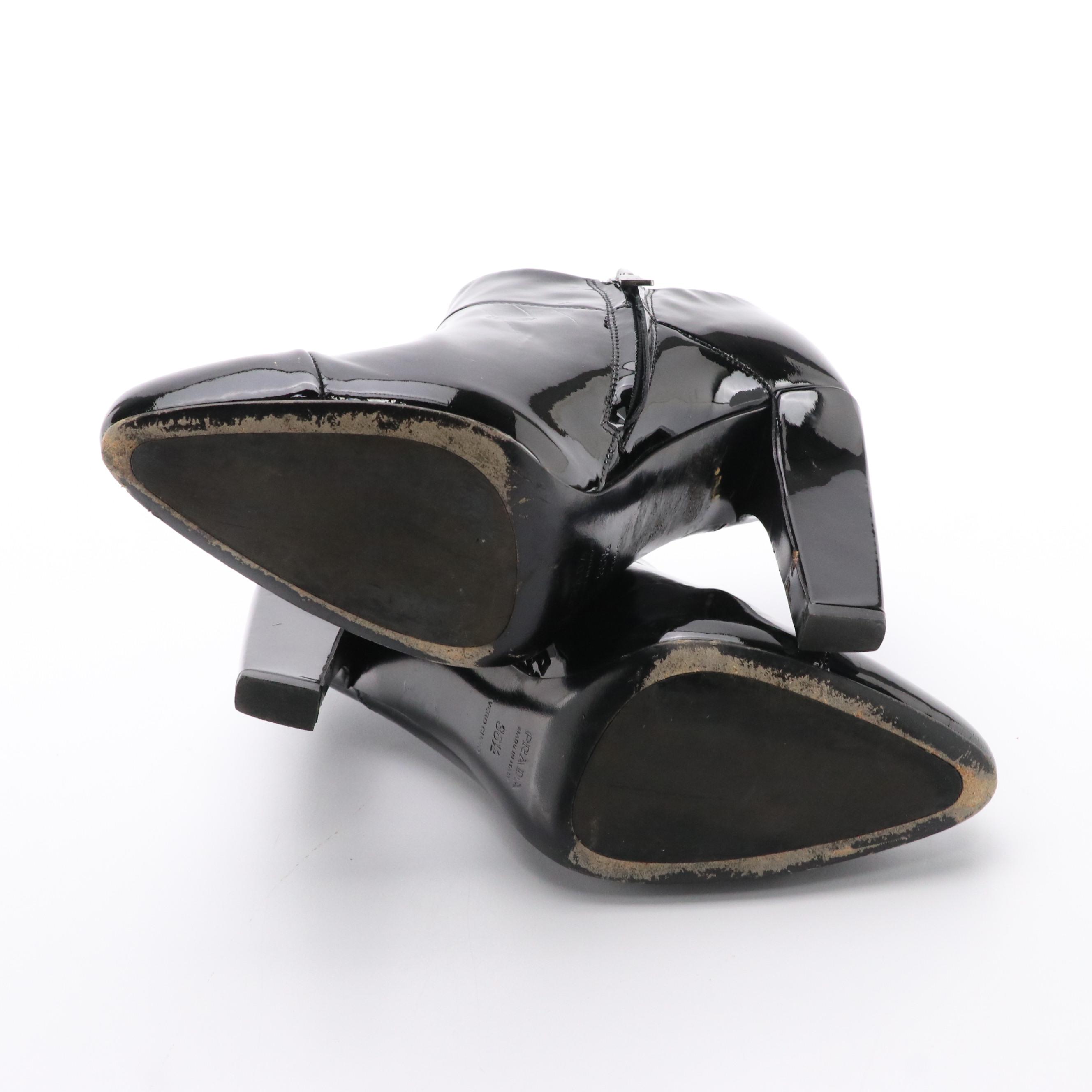 Prada Booties in Black Patent Leather