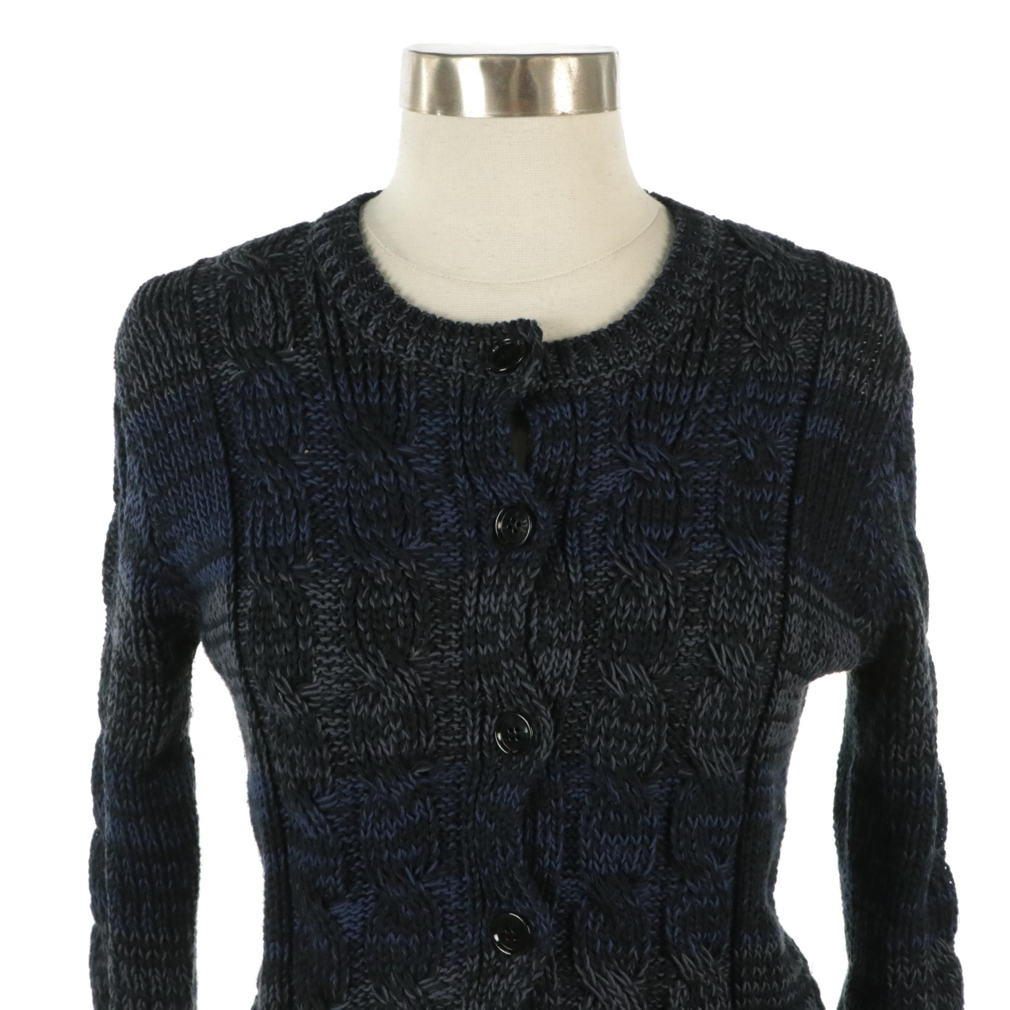 Prada Knit Button-Front Sweater with Ribbon Lace Detail