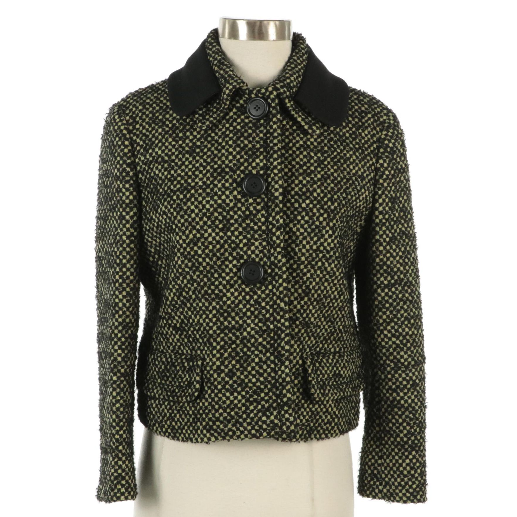 Prada Bouclé Wool Blend Button-Front Cropped Jacket