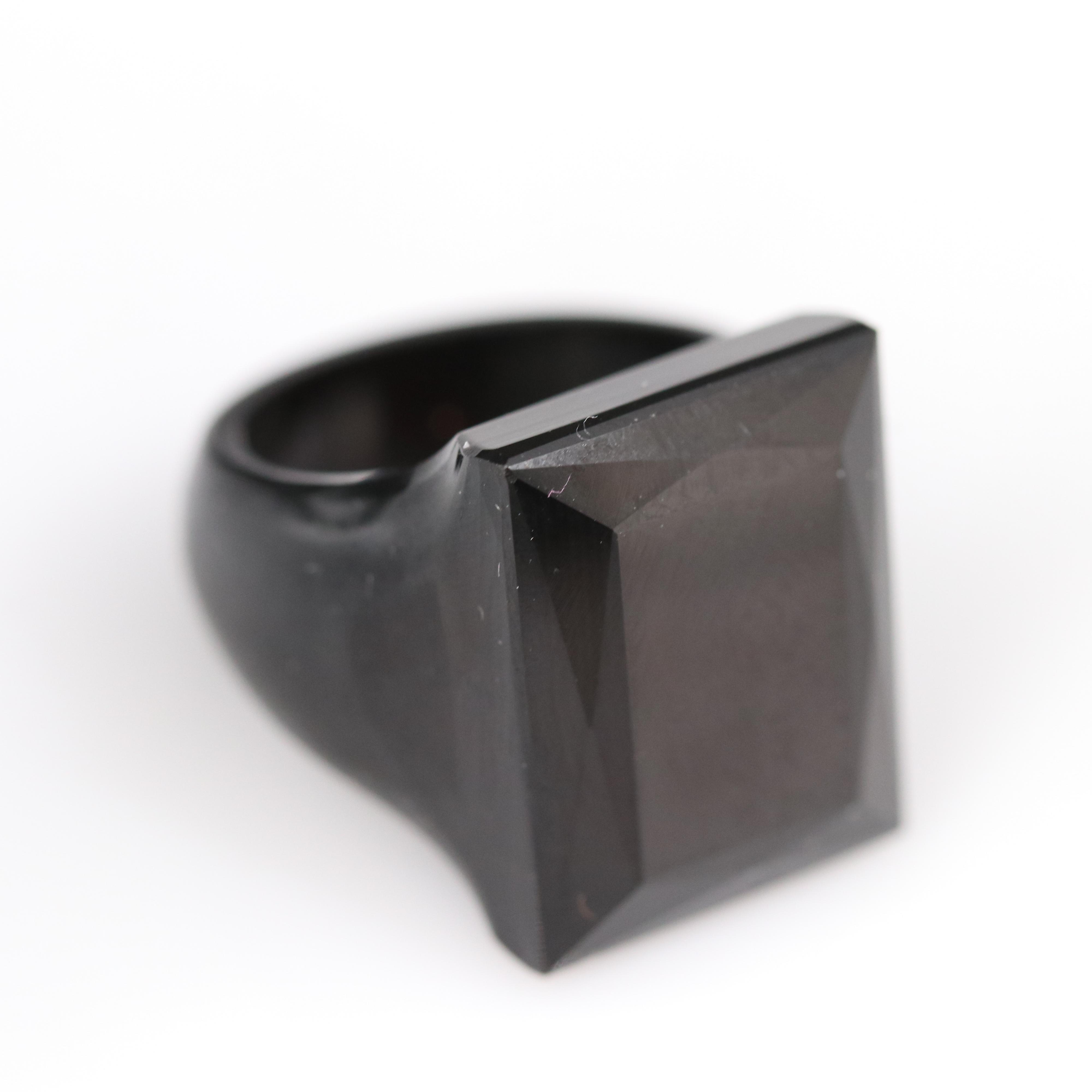 Black Onyx Carved Signet Hololith Ring
