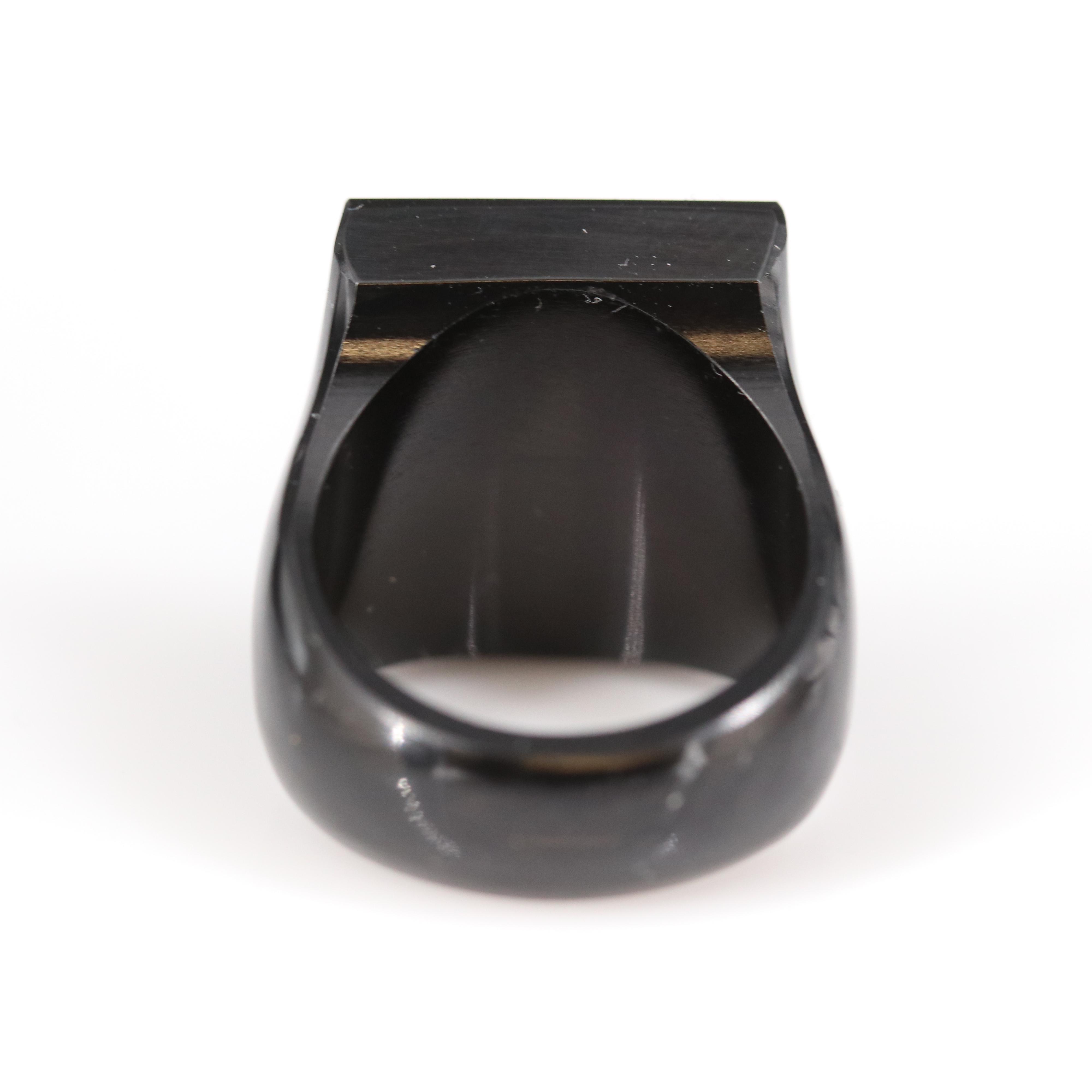 Black Onyx Carved Signet Hololith Ring