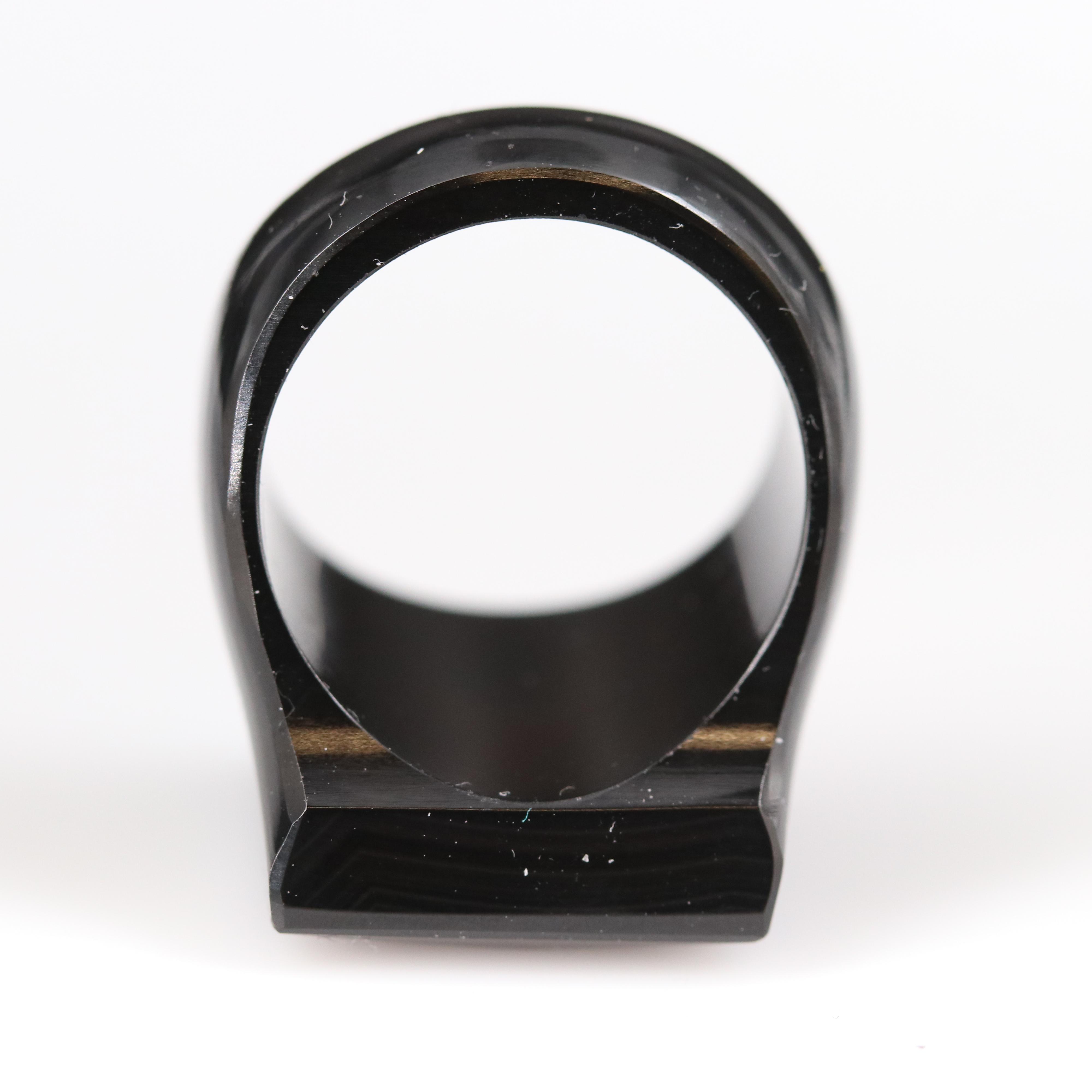 Black Onyx Carved Signet Hololith Ring