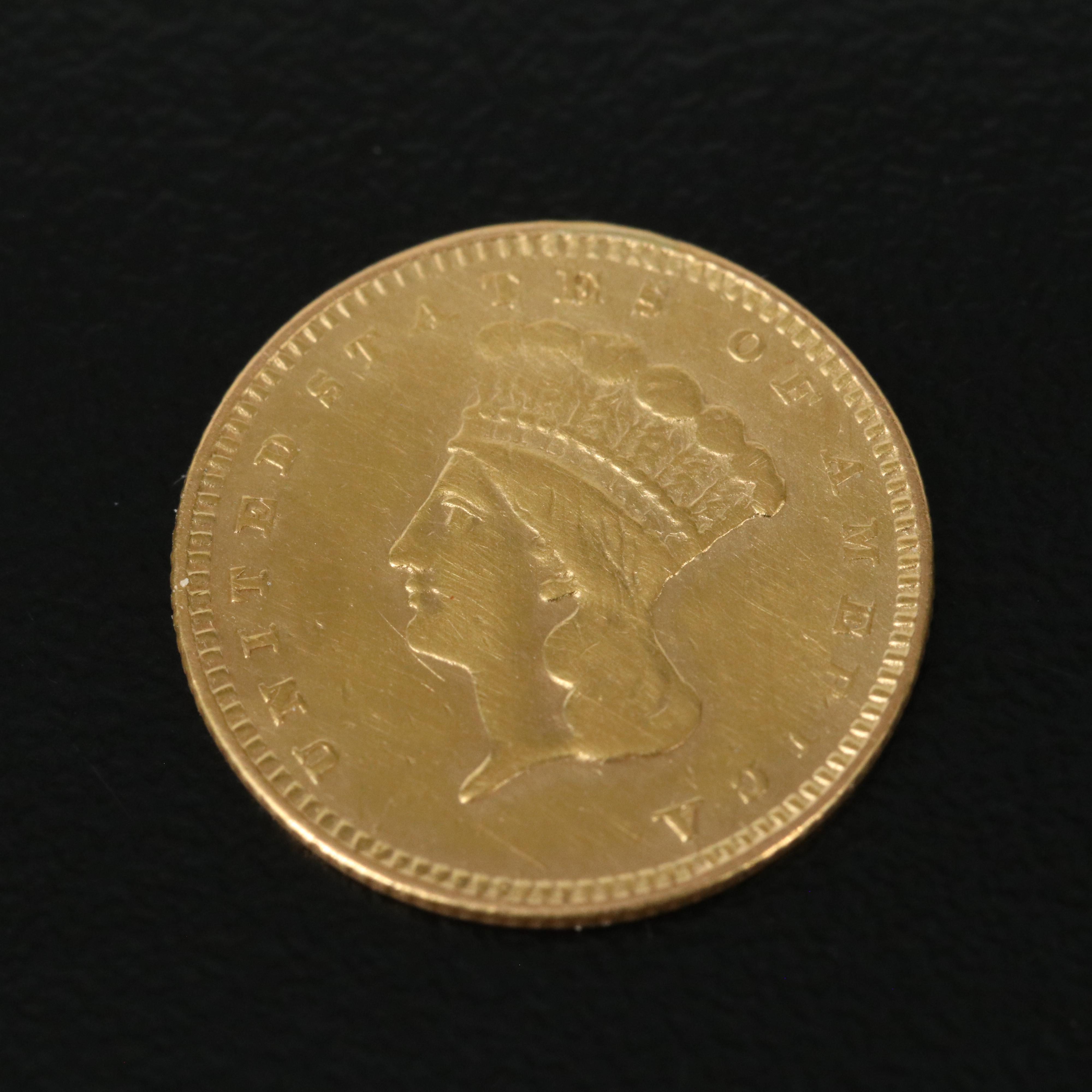 1857 Type 3, One Dollar Gold Coin with Mount Removed