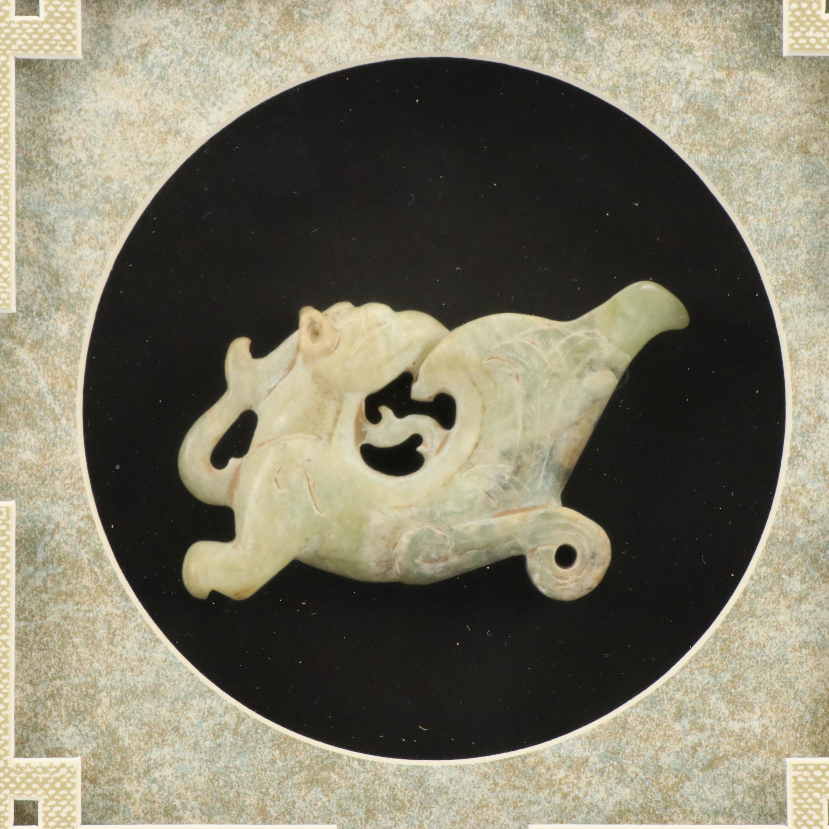 Chinese Carved Serpentine Stone Qilin in Custom Shadow Box