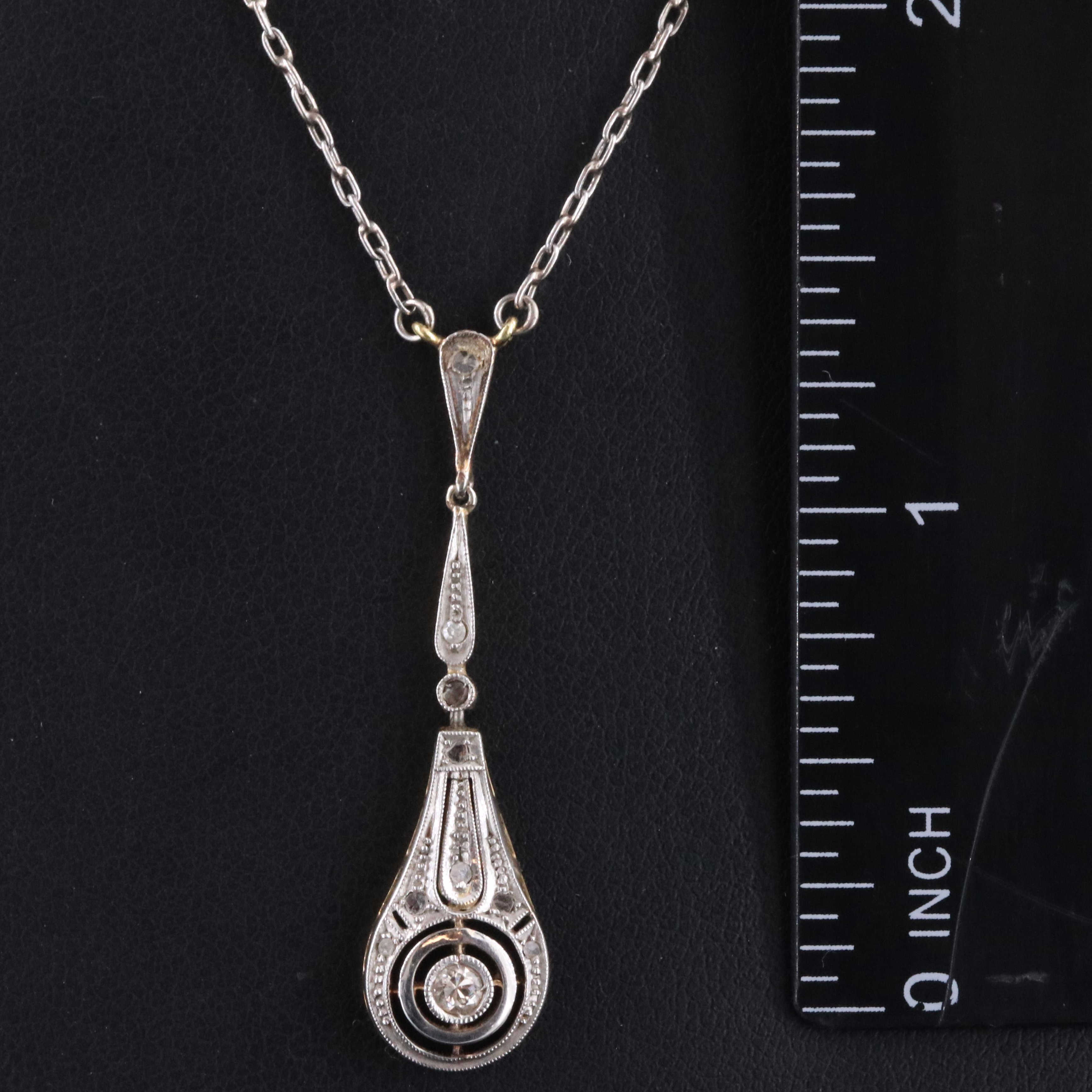 Edwardian 18K and Platinum Diamond Lavaliere Necklace