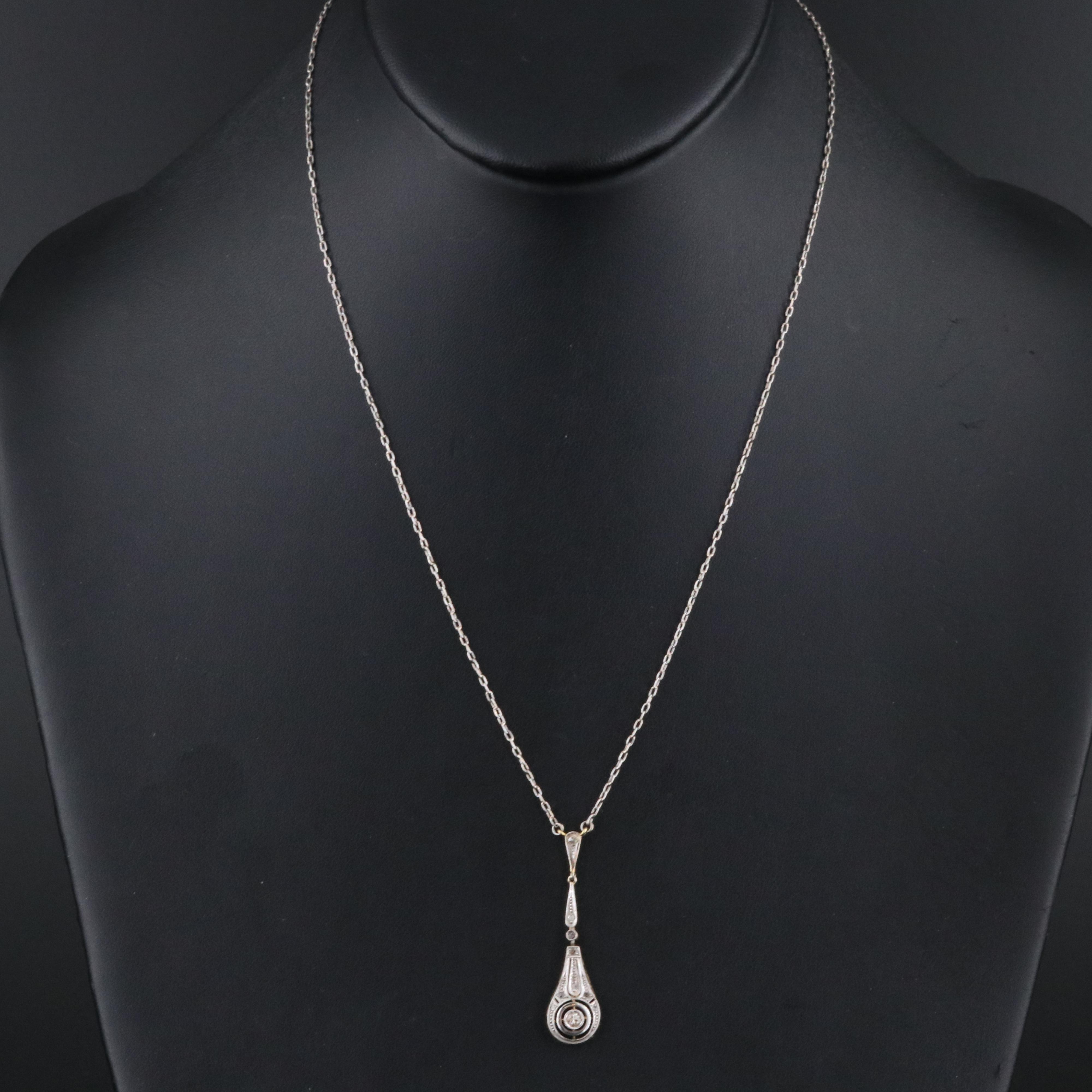 Edwardian 18K and Platinum Diamond Lavaliere Necklace
