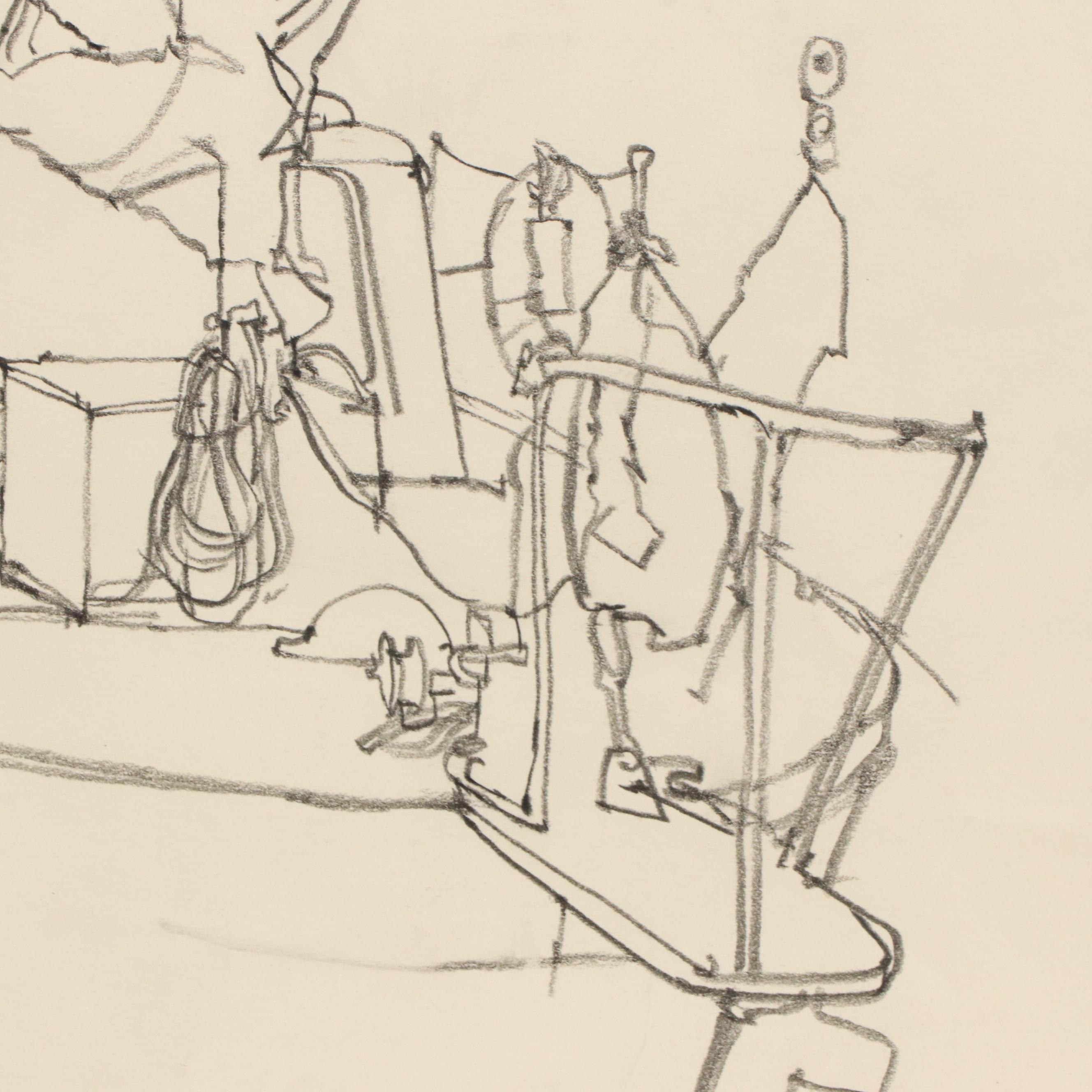 Graphite Drawing of Boat, Late 20th Century