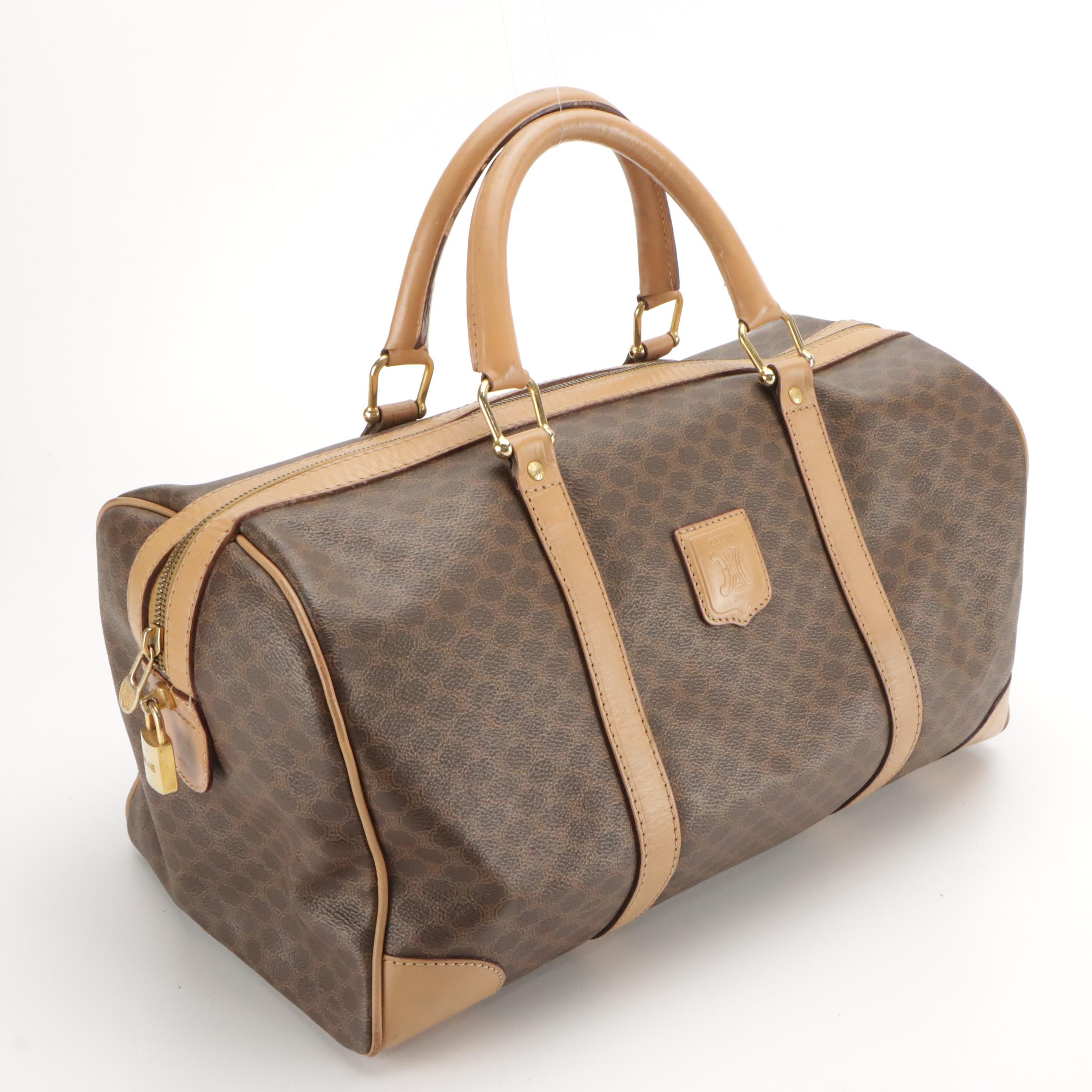 Celine Macadam Boston Bag in Coated Canvas and Leather