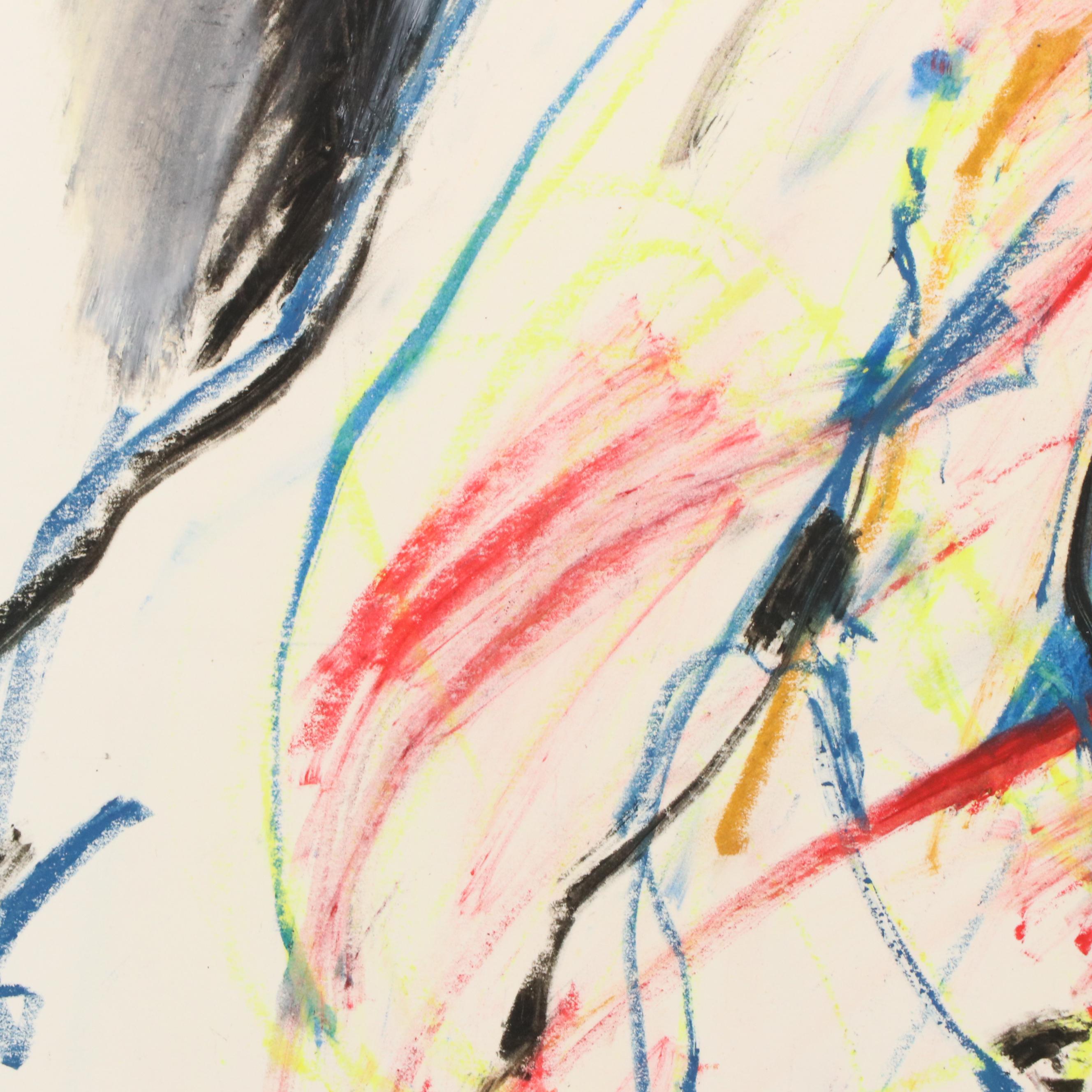 Jack Meanwell Figural Modern Oil Pastel Drawing, Late 20th Century