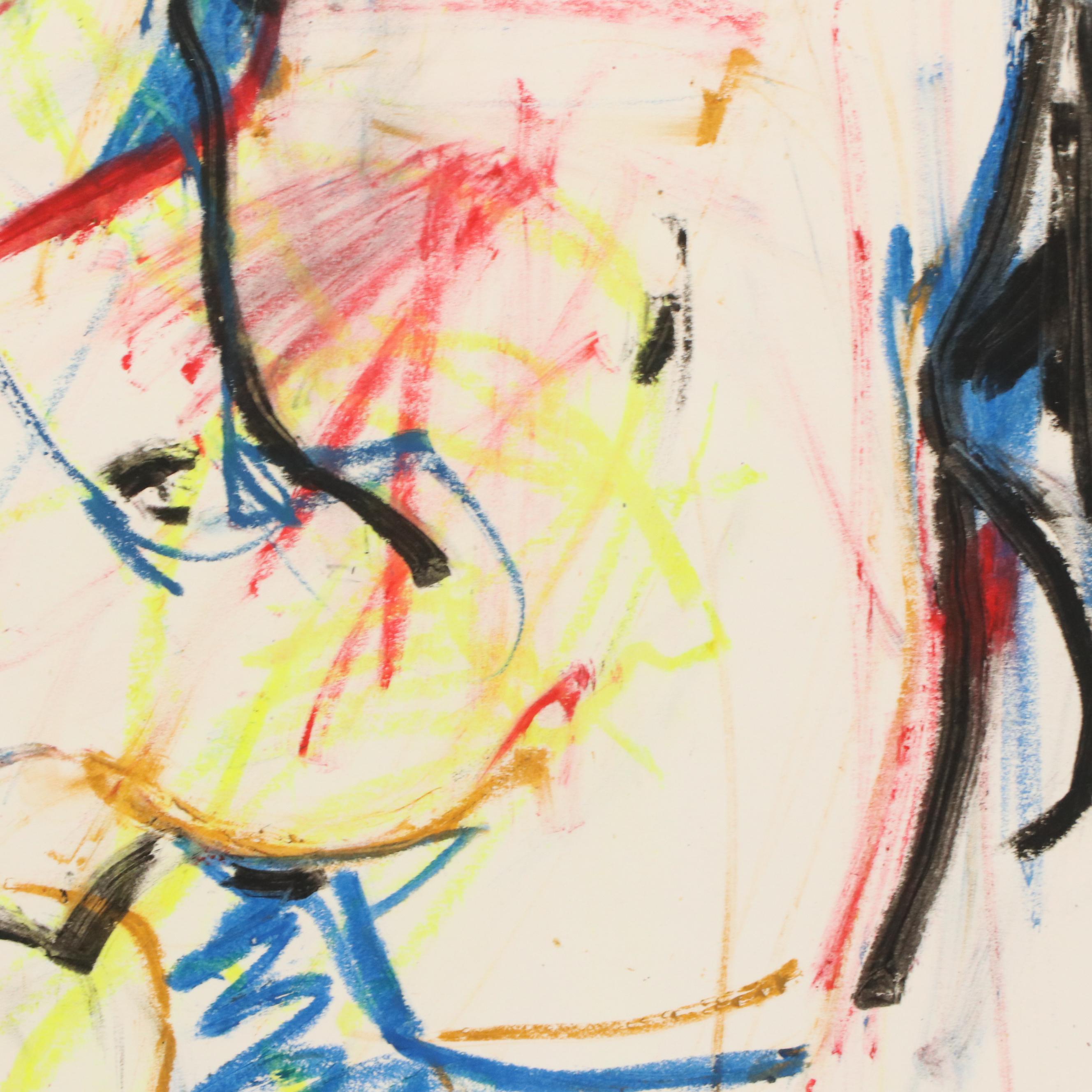 Jack Meanwell Figural Modern Oil Pastel Drawing, Late 20th Century