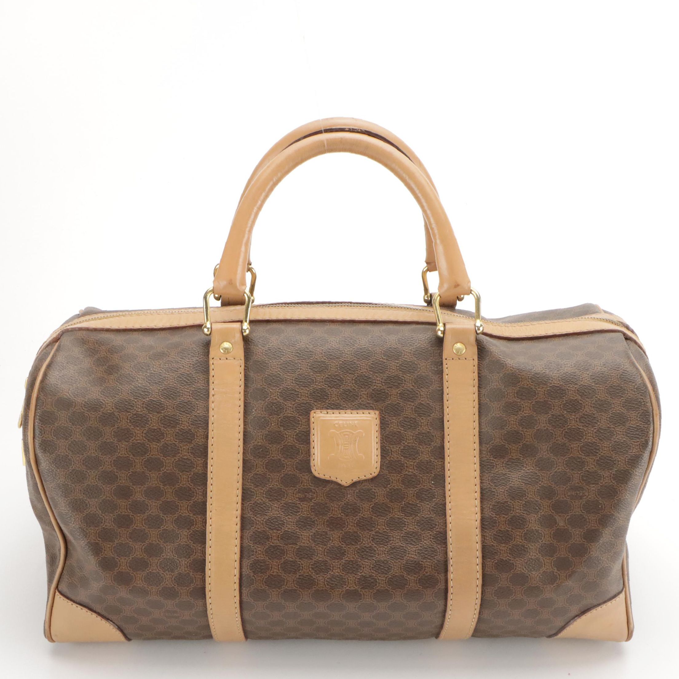 Celine Macadam Boston Bag in Coated Canvas and Leather