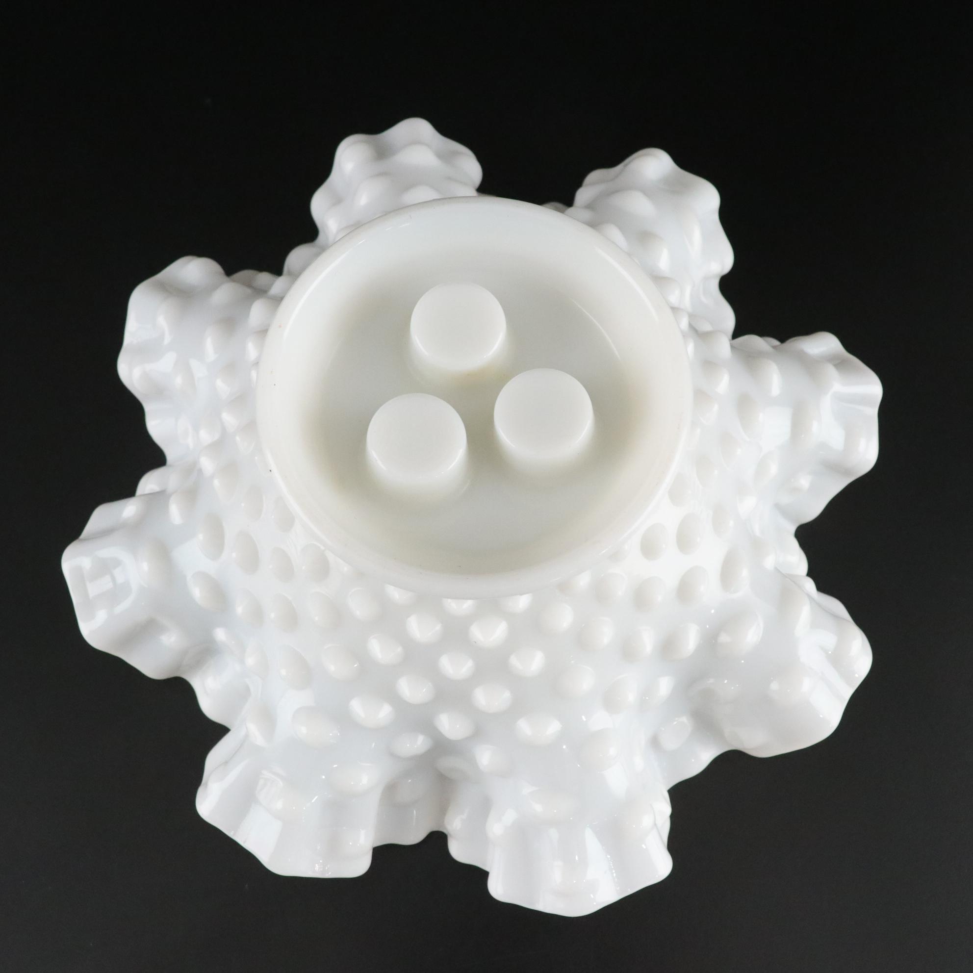 Fenton Hobnail Milk Glass One-Horn and Three-Horn Epergnes