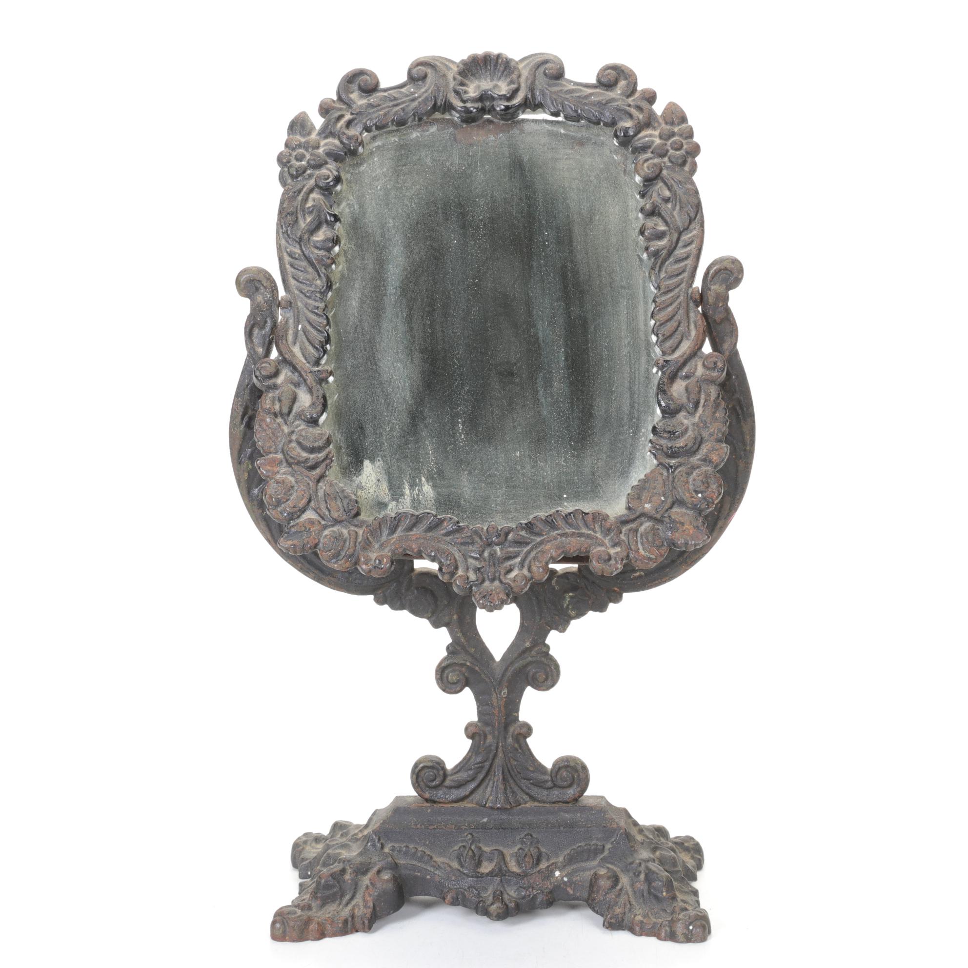 Victorian Style Cast Iron Tilting Tabletop Vanity Mirror