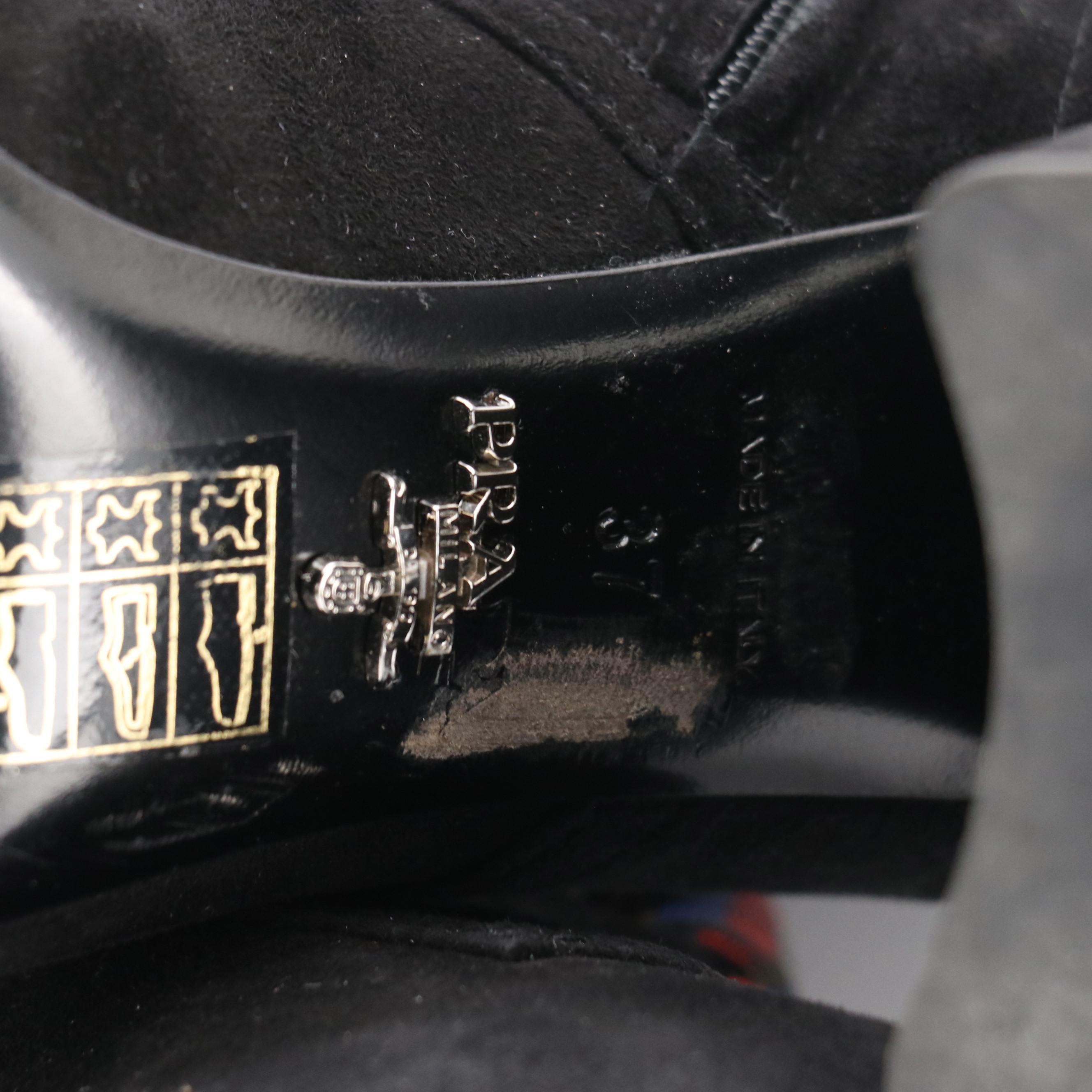 Prada Lace-Up Block Heel Ankle Boots in Black Suede