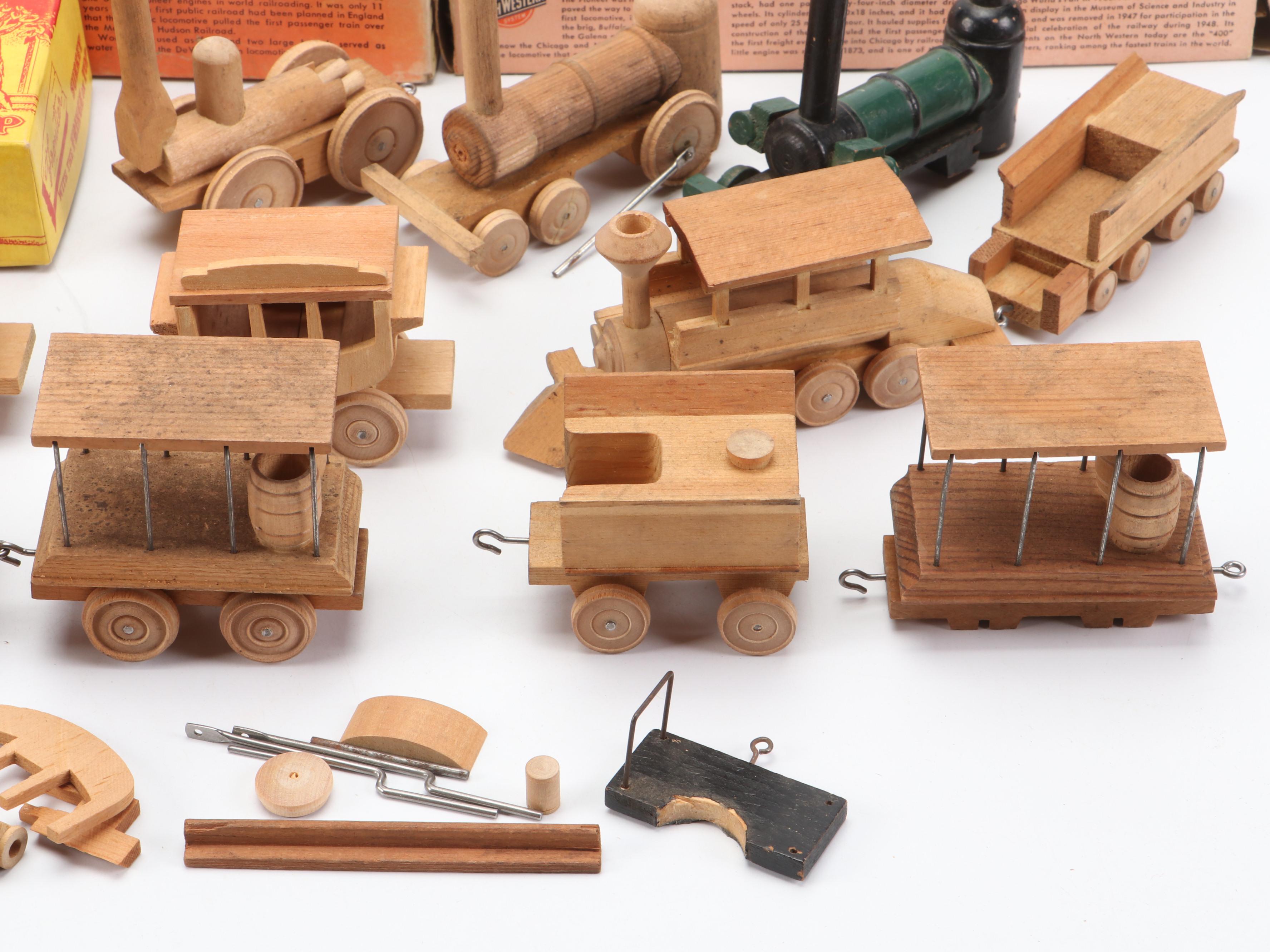 StromBecker Pioneer & DeWitt Clinton Trains, Carved Wood Railroad Cars, More