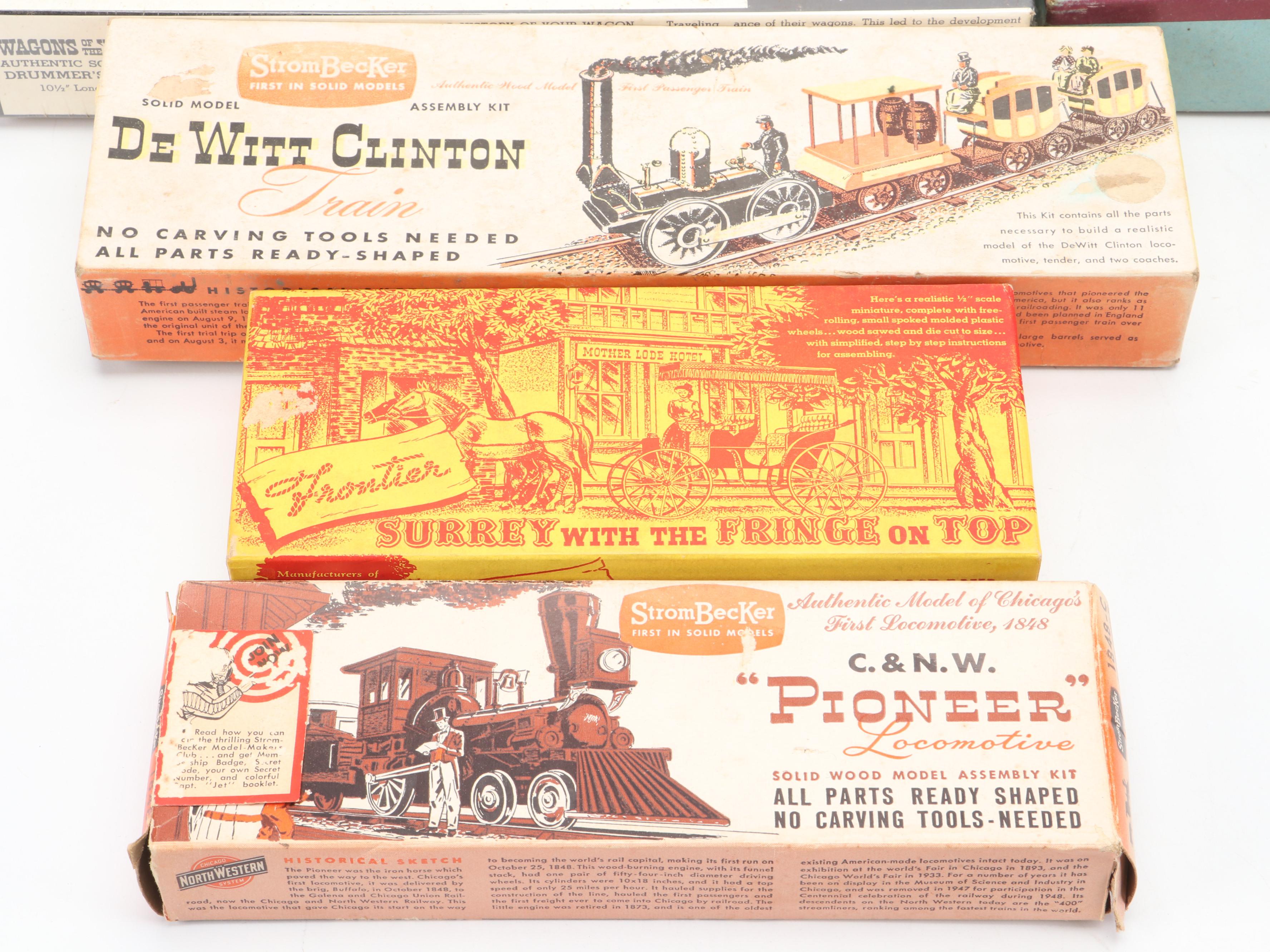 StromBecker Pioneer & DeWitt Clinton Trains, Carved Wood Railroad Cars, More