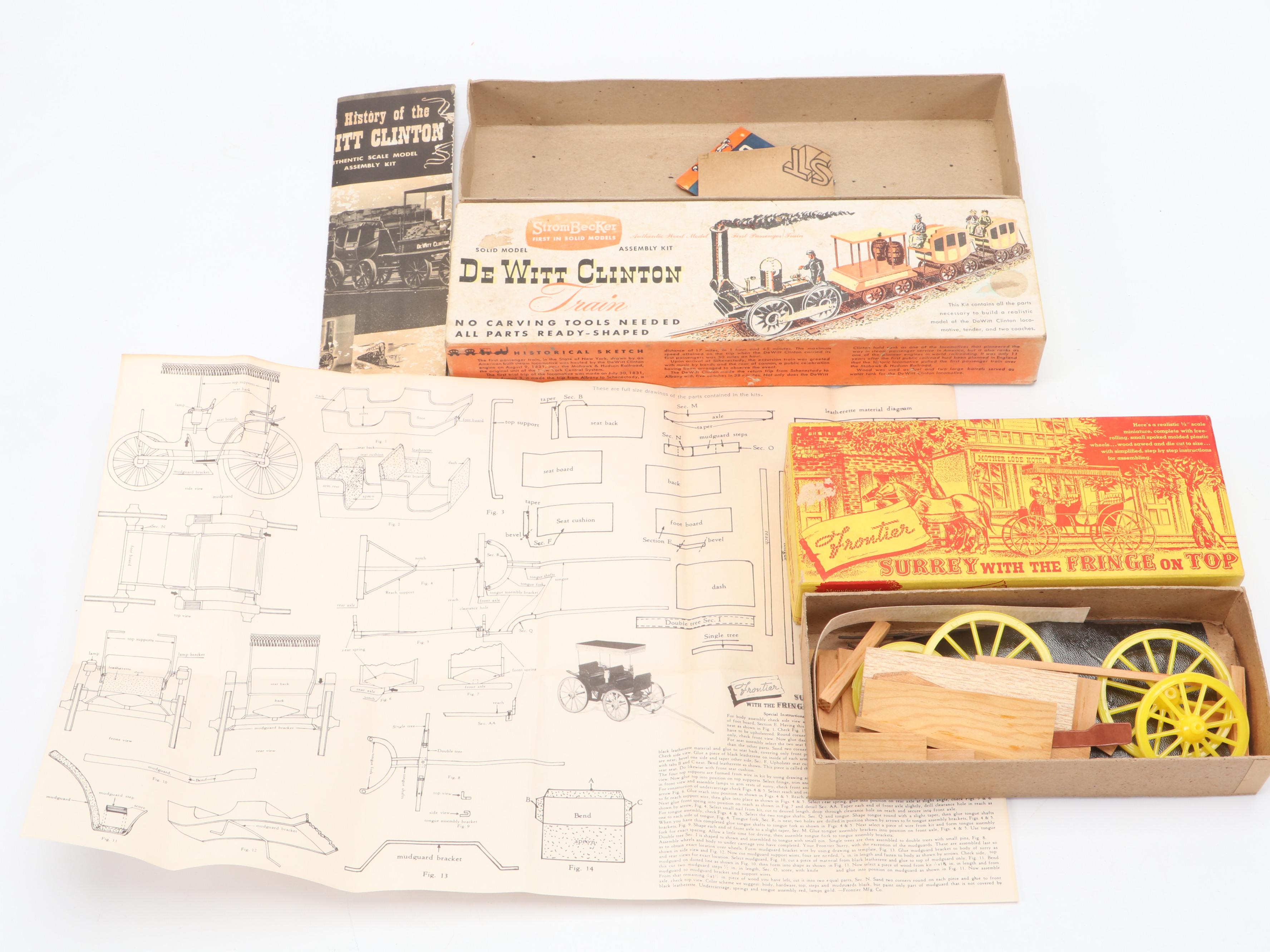 StromBecker Pioneer & DeWitt Clinton Trains, Carved Wood Railroad Cars, More