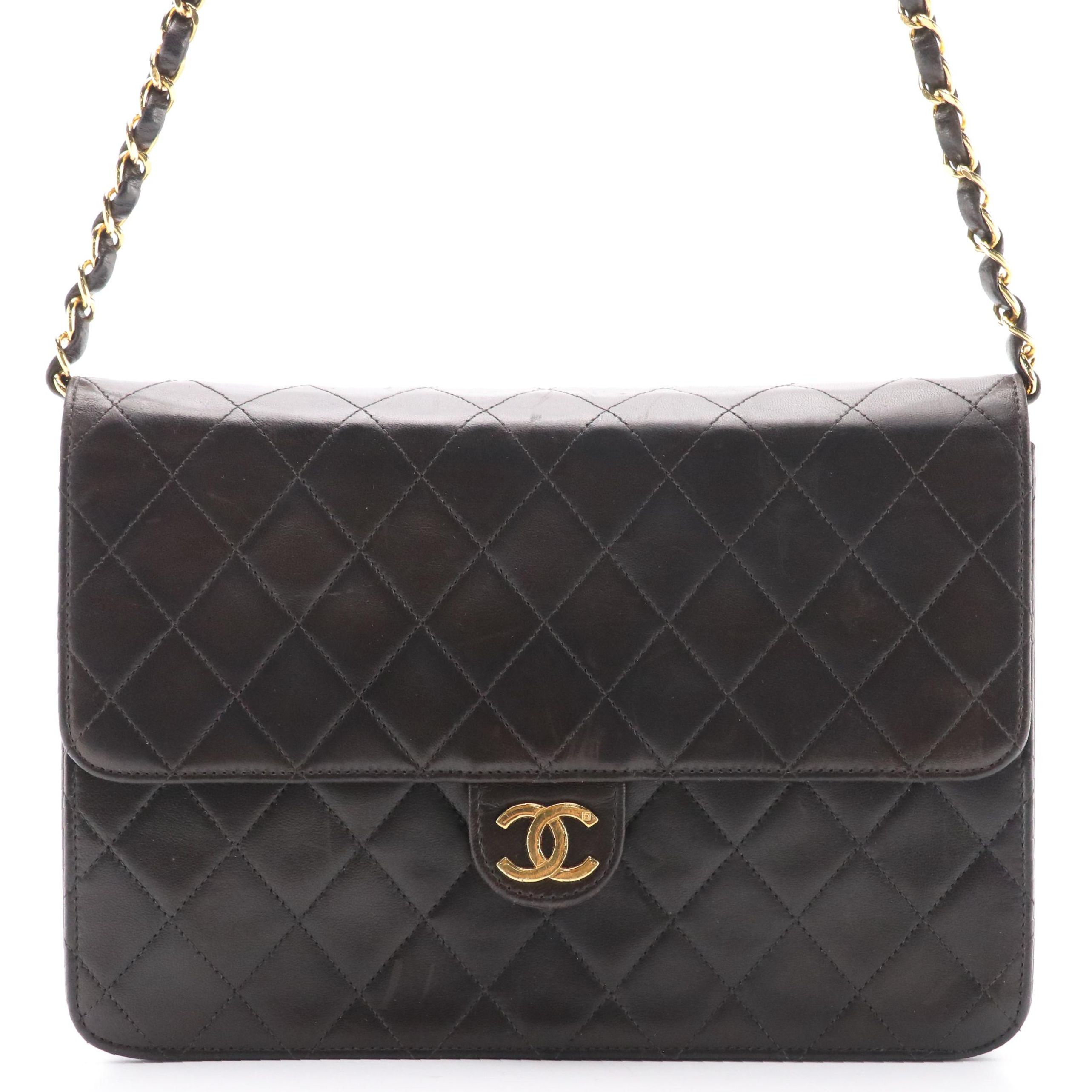 Chanel Classic Flap Shoulder Bag in Diamond Quilted Dark Brown Leather
