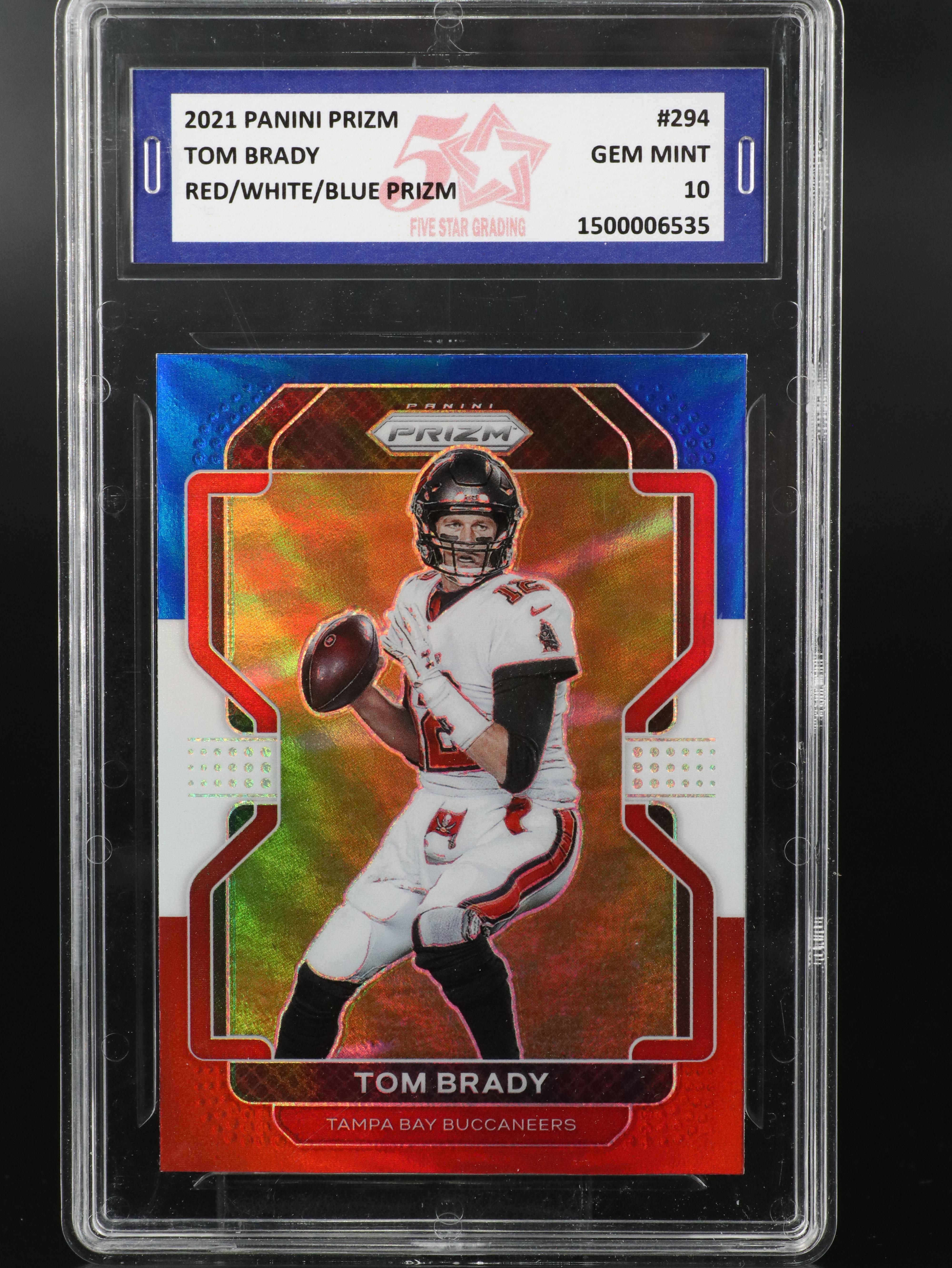 2021 Mosaic Tom Brady Slabbed Silver and Red/White/Blue Prizm Football Cards