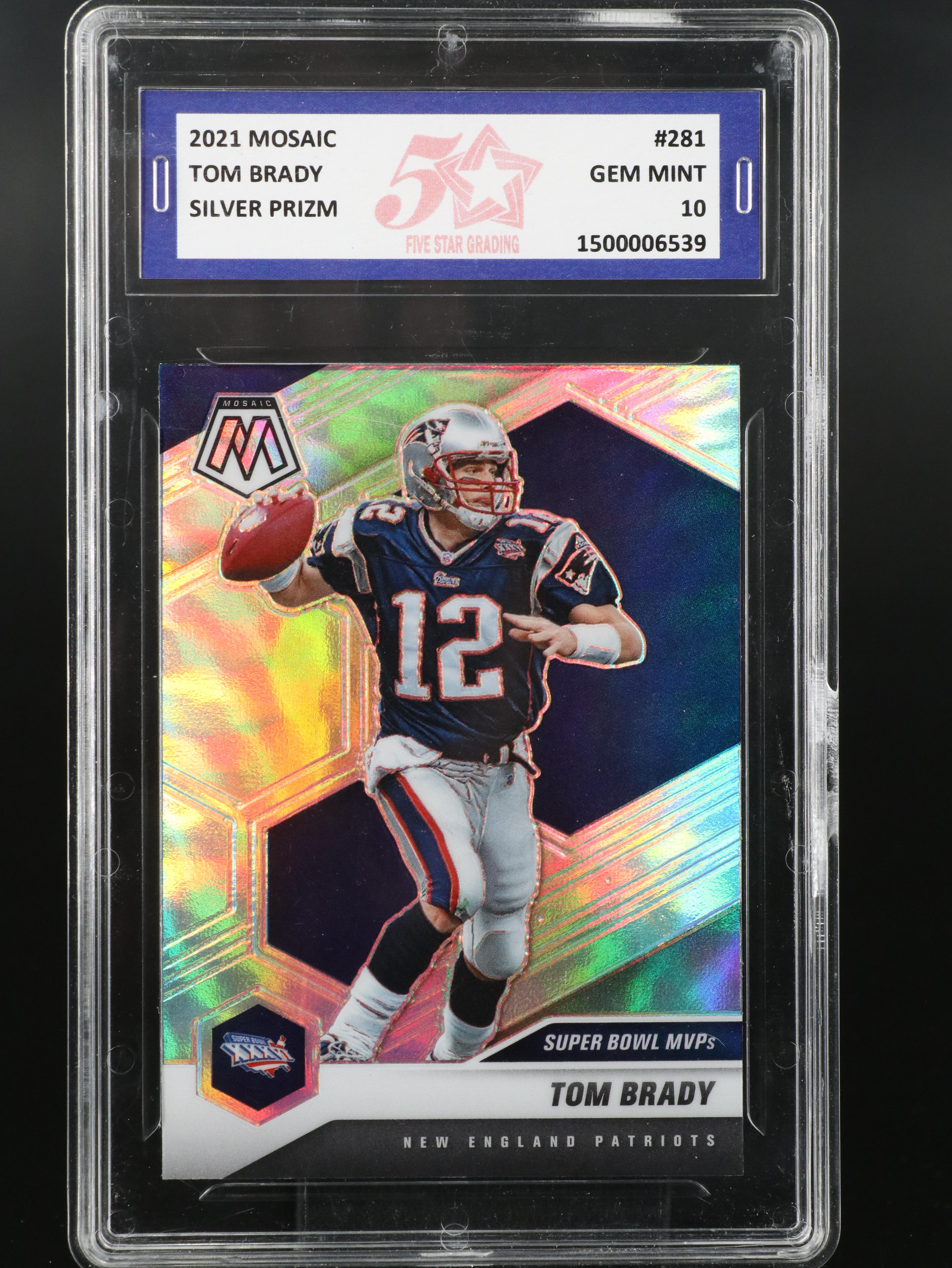 2021 Mosaic Tom Brady Slabbed Silver and Red/White/Blue Prizm Football Cards