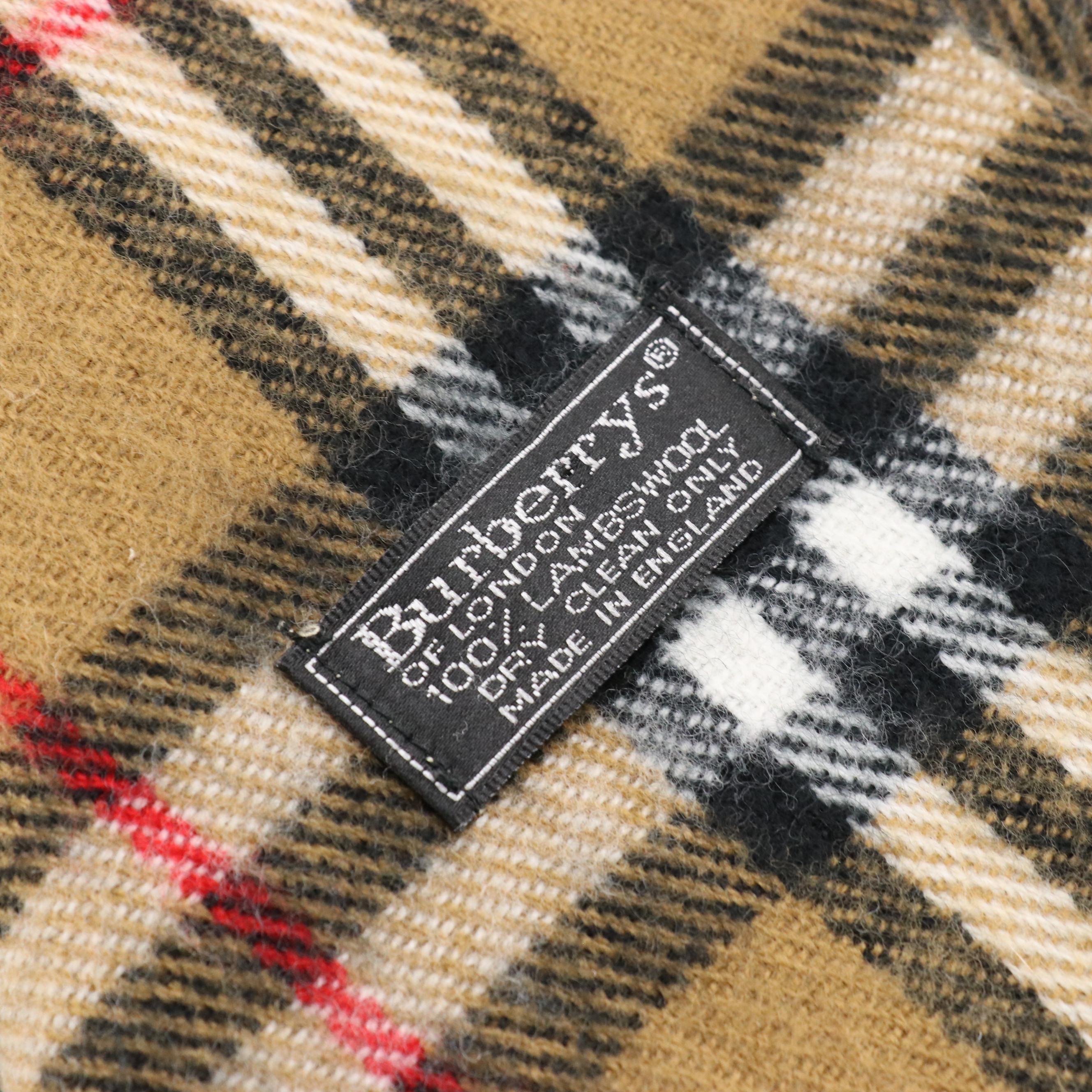 Burberrys Tan Check Lambswool Fringe Scarf