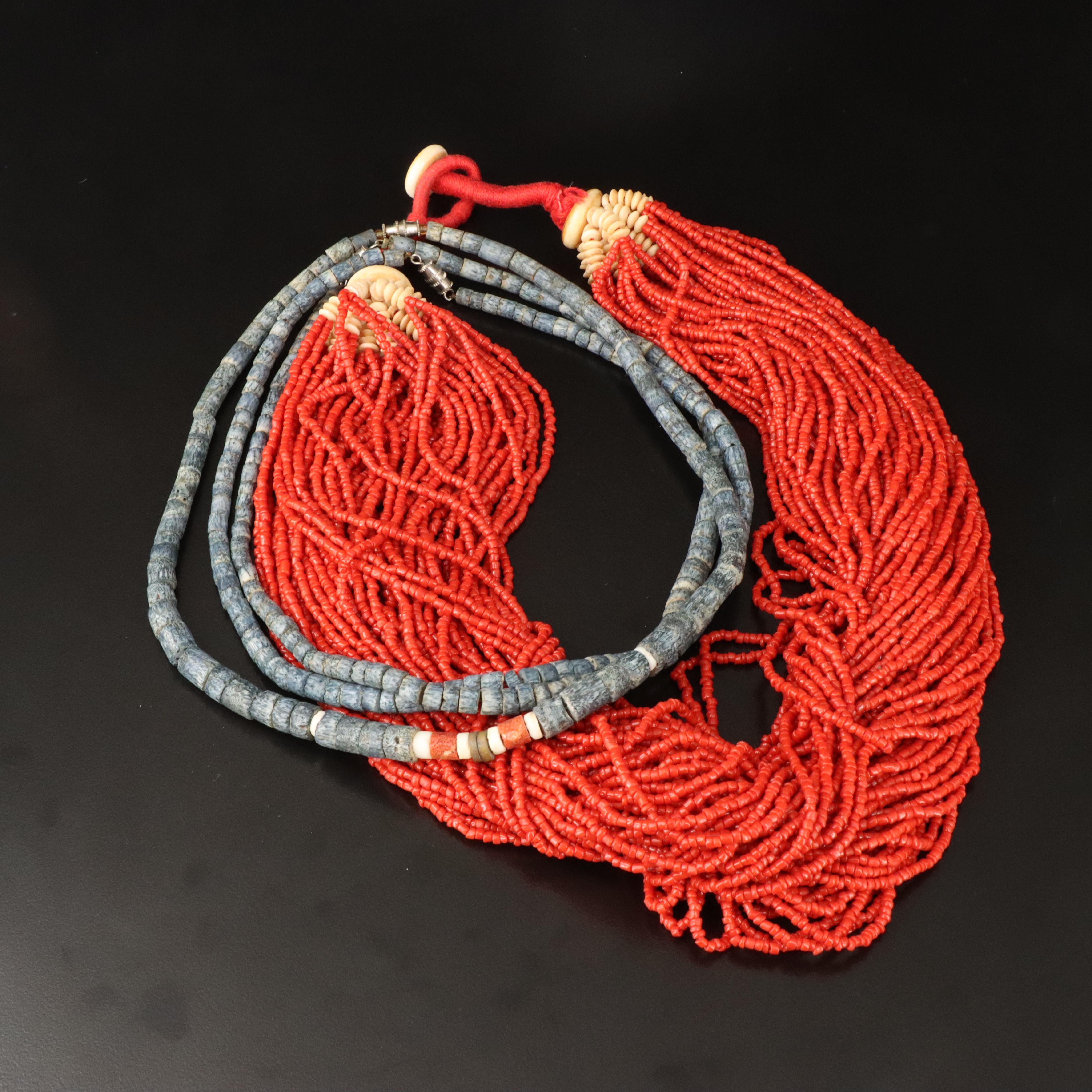 Faux Coral and Bone Torsade with Coral Necklaces