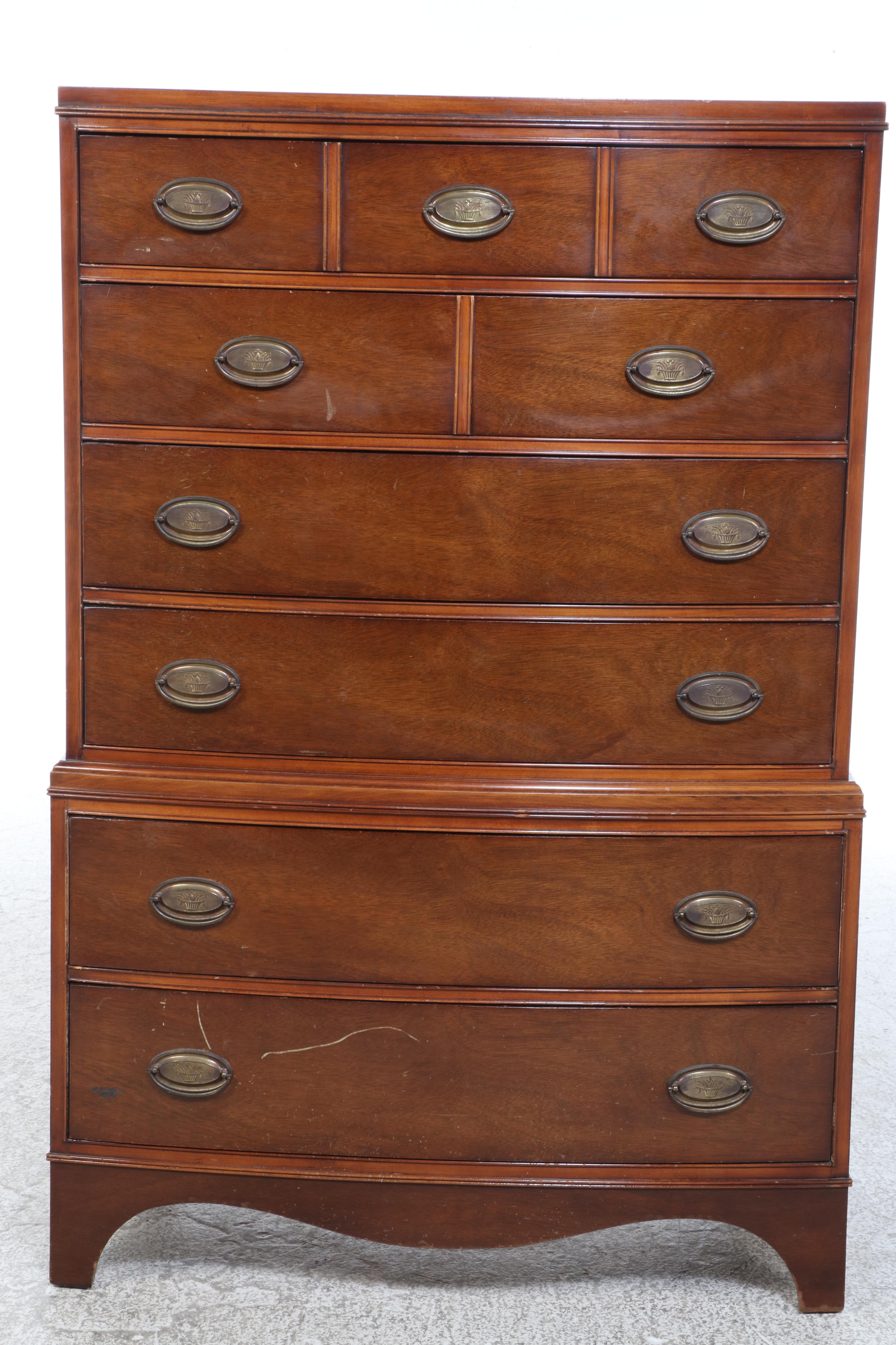 National Furniture Co. Federal Style Mahogany Six-Drawer Bowfront Chest