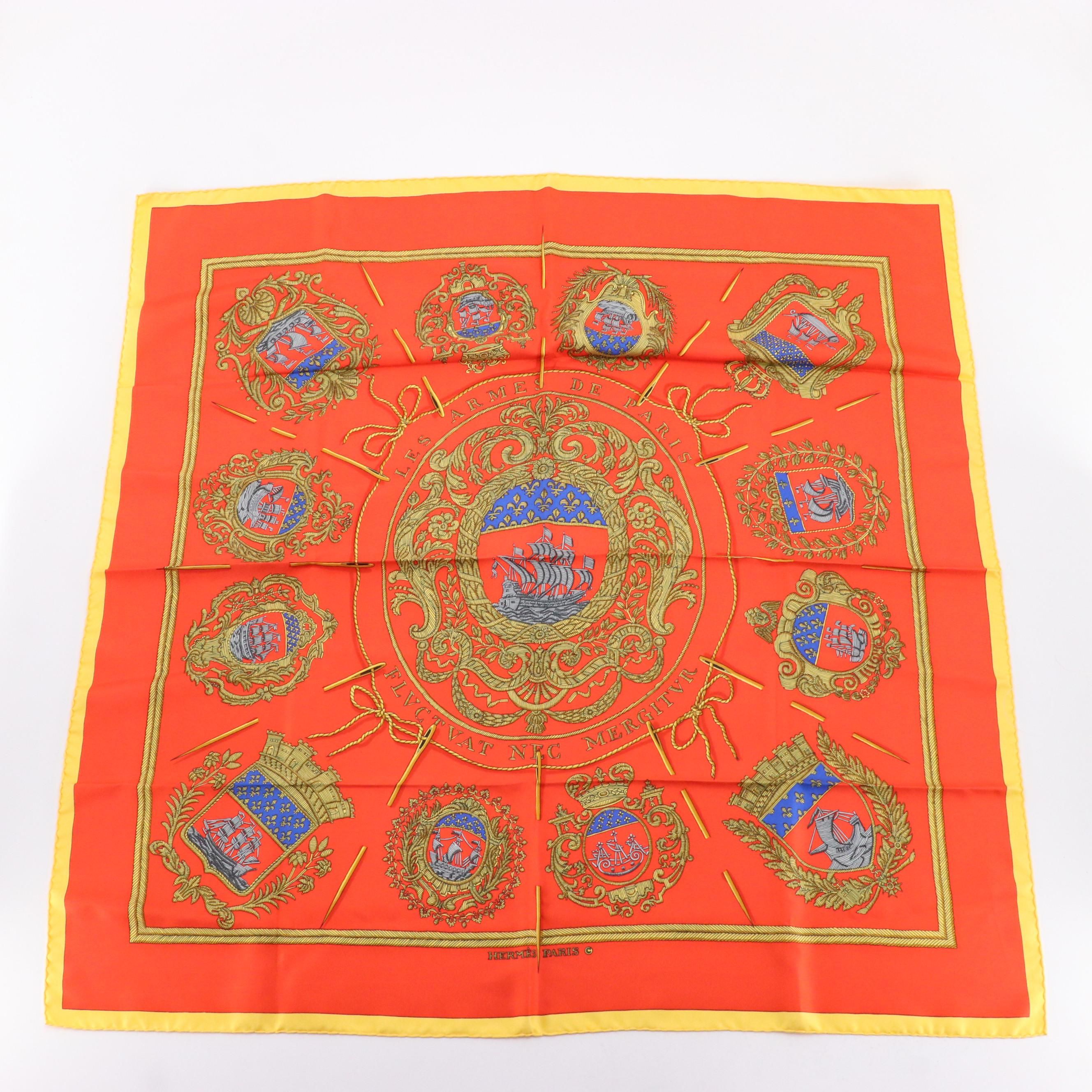 Hermès "Les Armes de Paris" Silk Twill Scarf 90