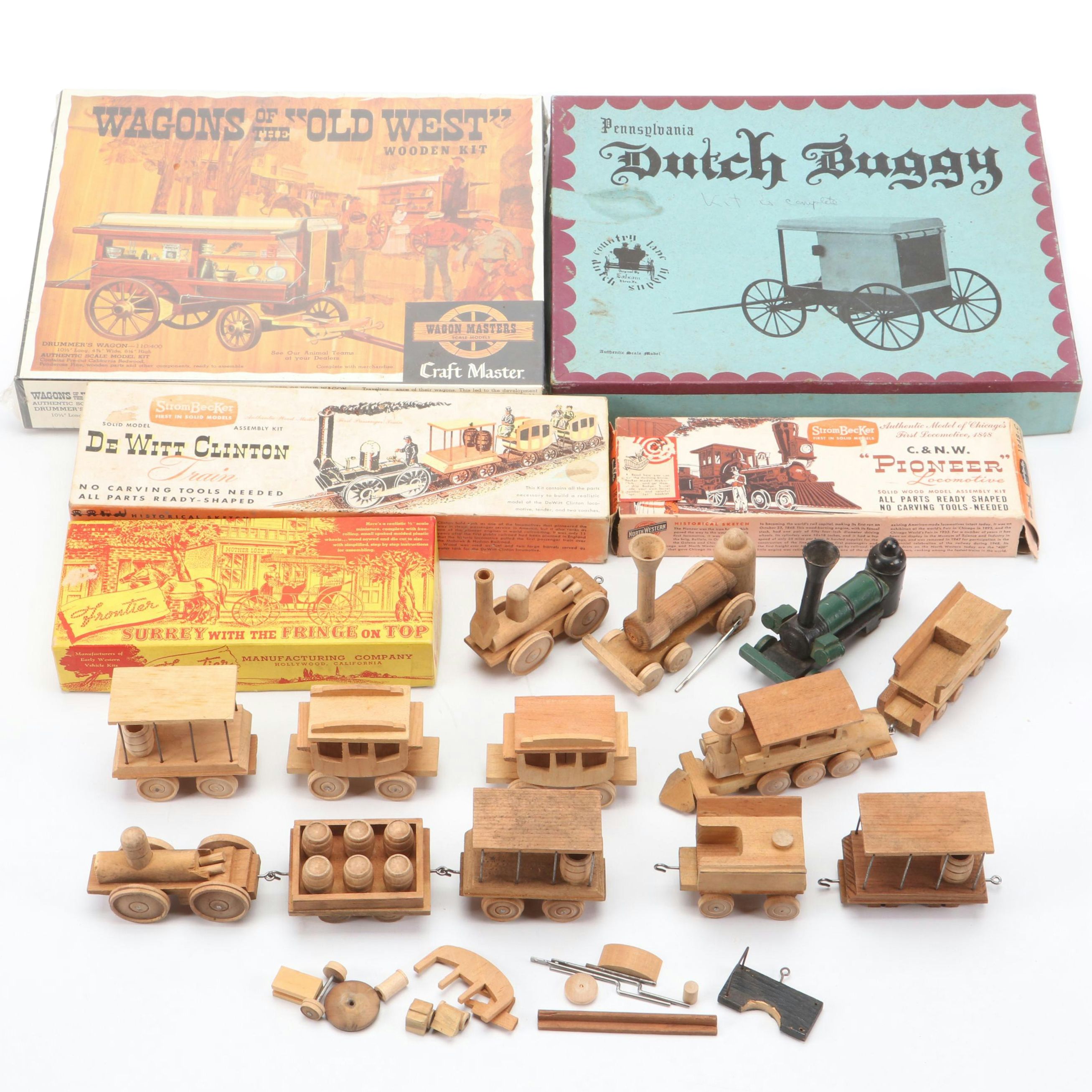StromBecker Pioneer & DeWitt Clinton Trains, Carved Wood Railroad Cars, More