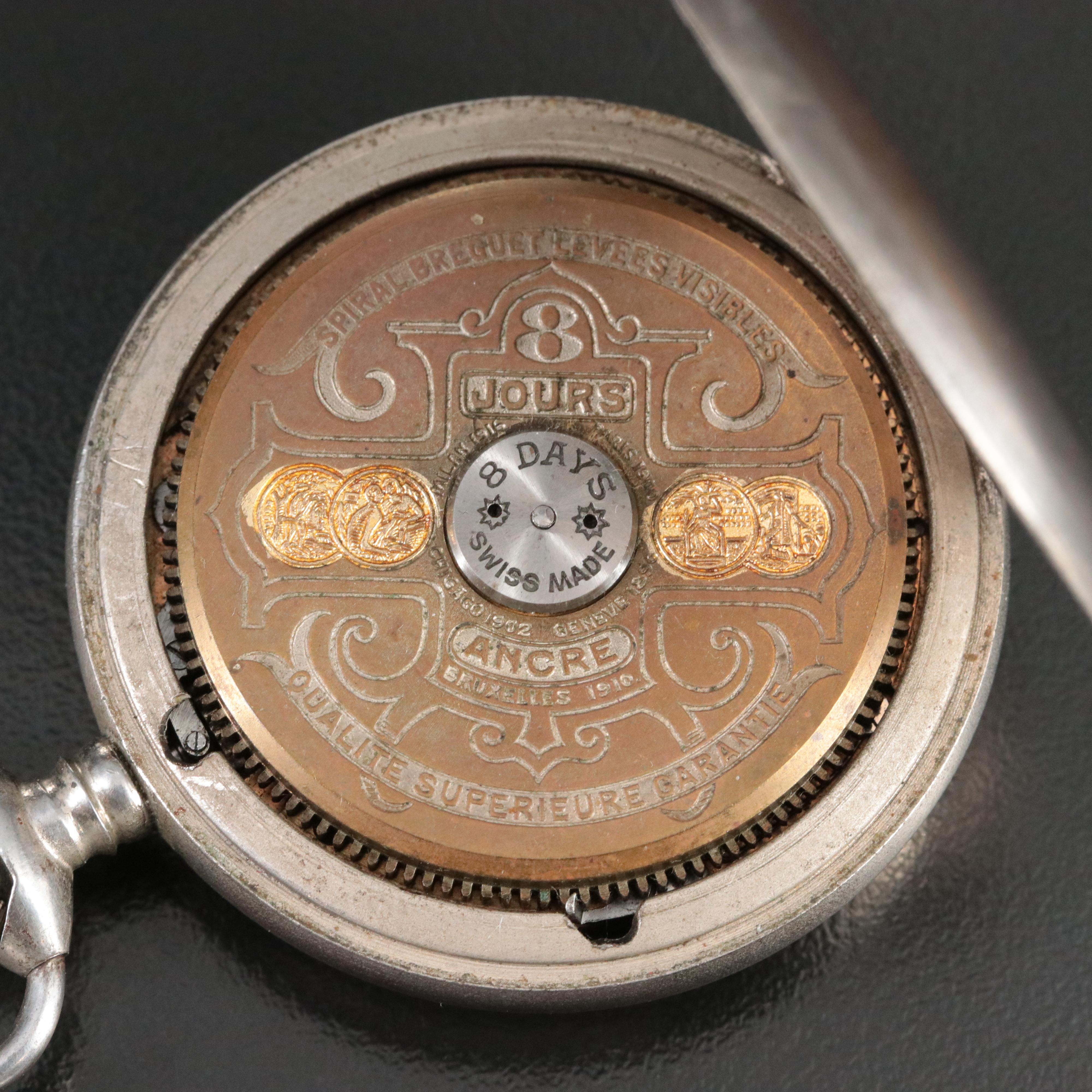 Antique Bennett 8 Day Calendar Open Heart Pocket Watch