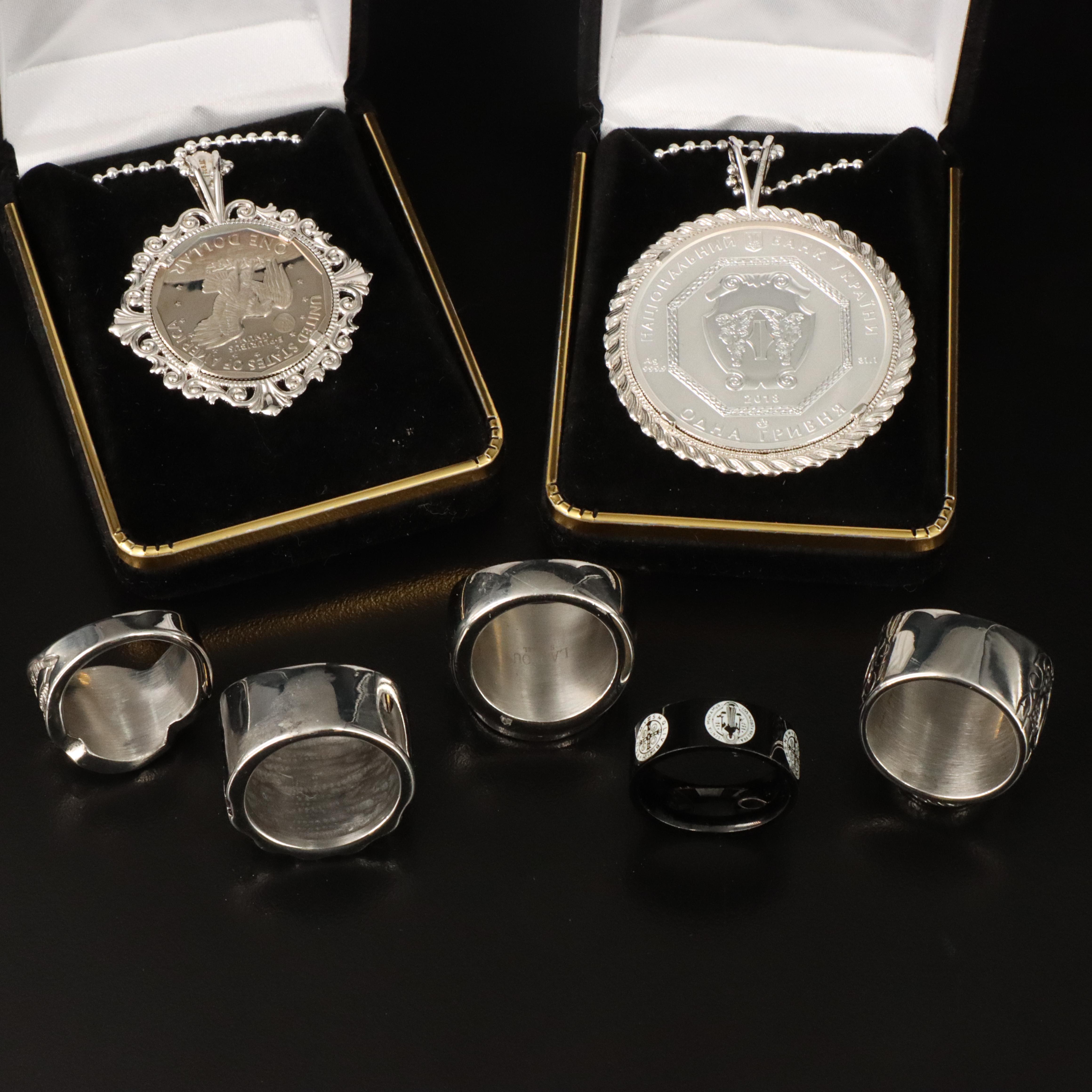 Ring and Necklaces with Susan B Anthony $1 and Ukrainian 1-Hryvnia Coins