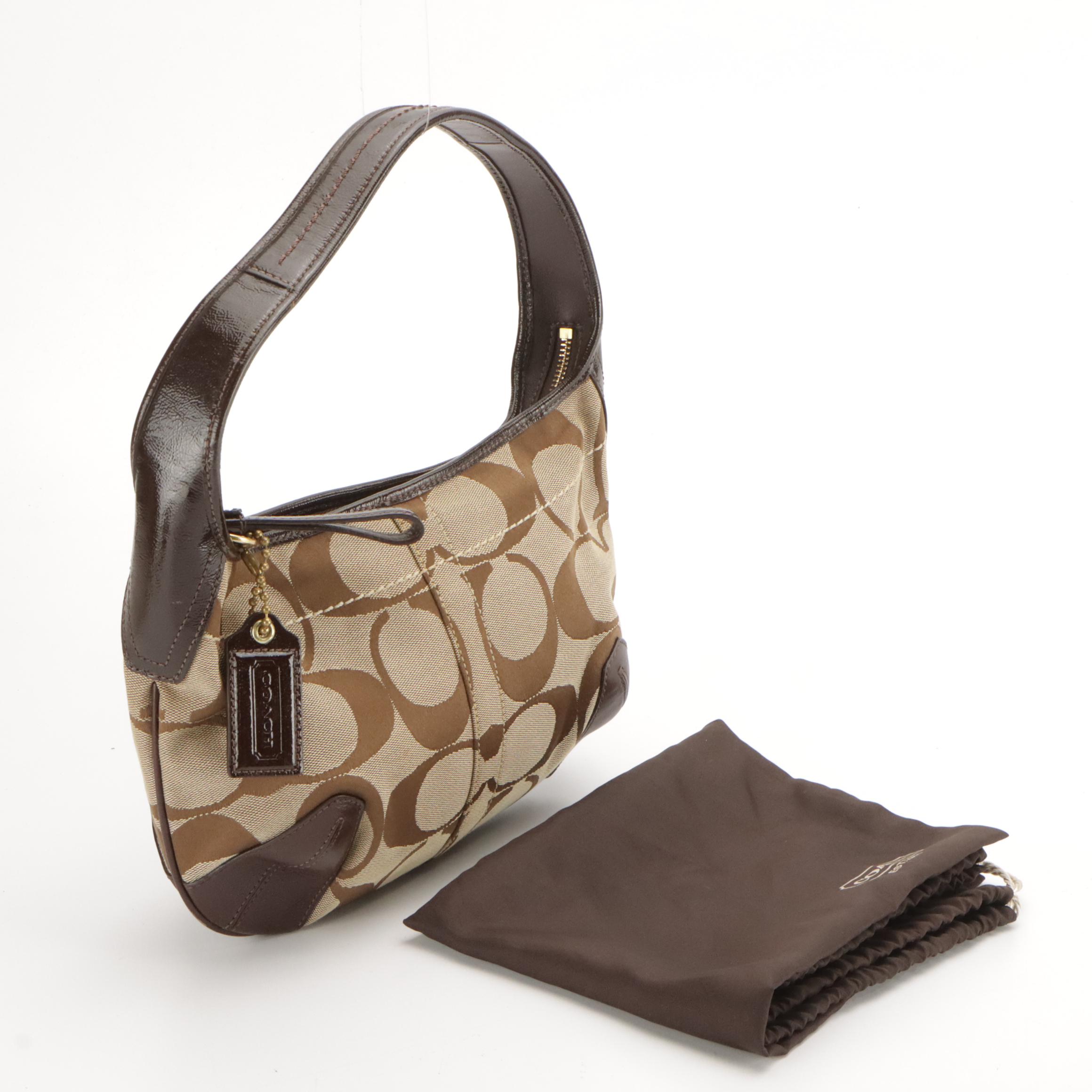 Coach CC Signature Jacquard Canvas and Leather Zip Top Hobo Bag