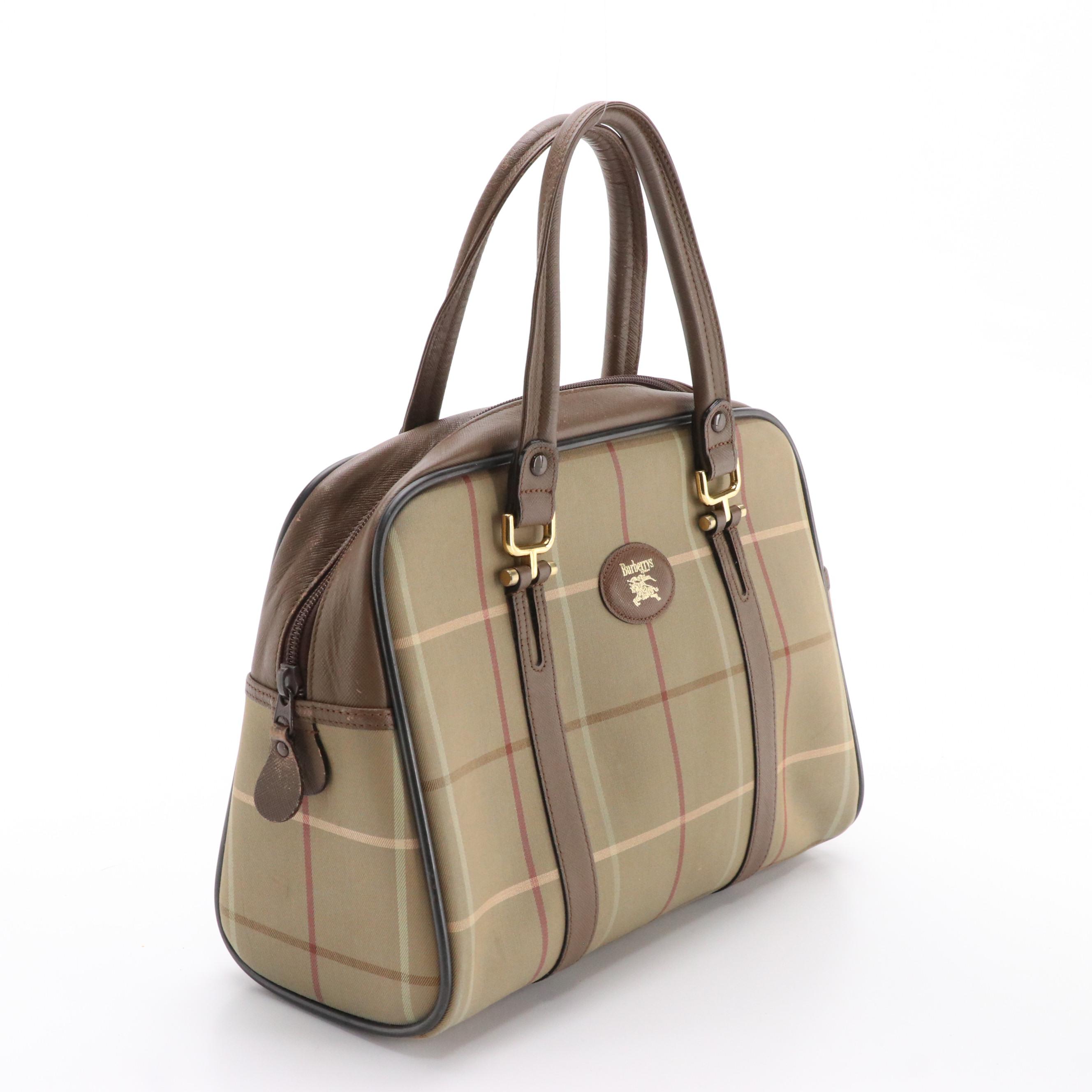 Burberrys Boston Duffle Bag in Windowpane Check Canvas and Leather