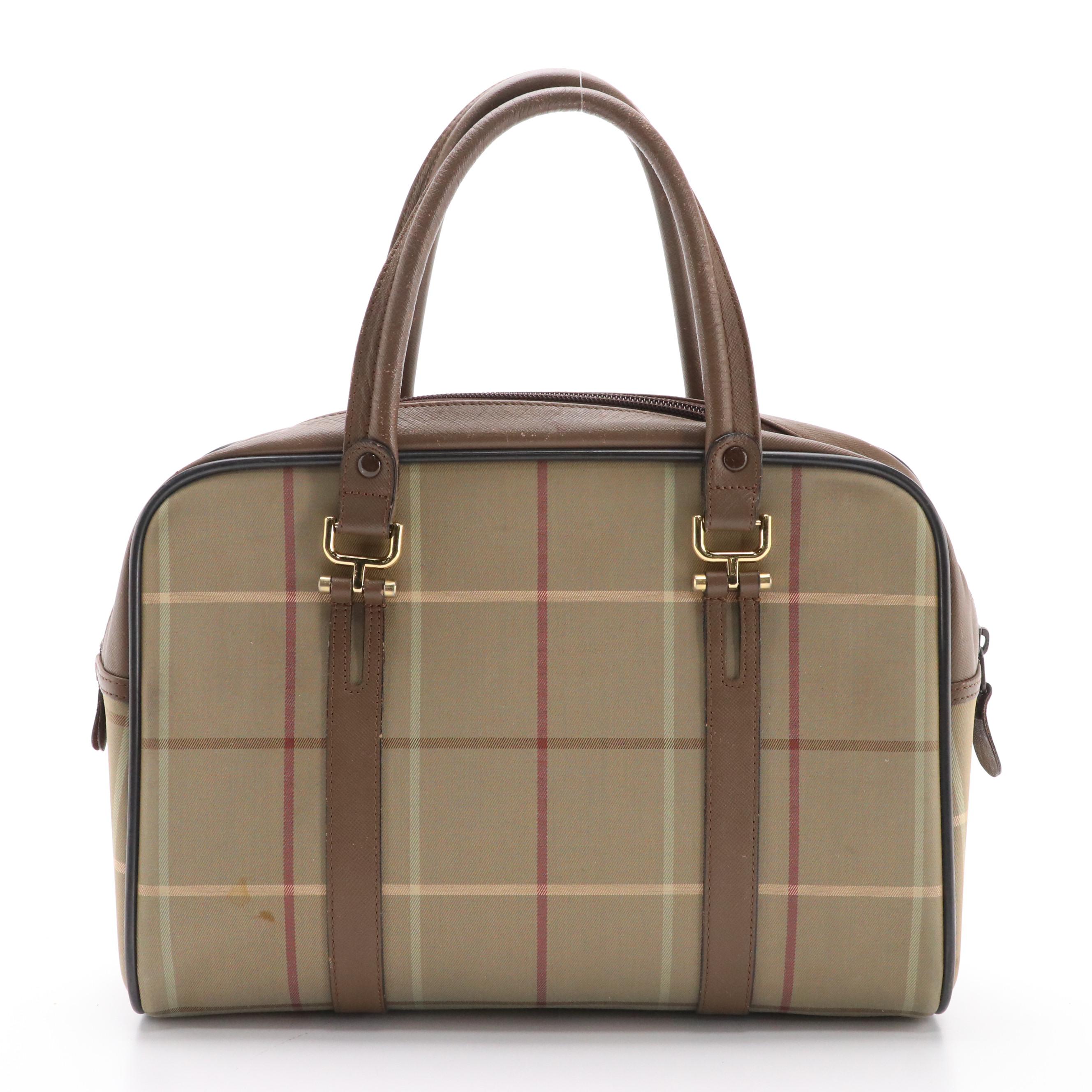 Burberrys Boston Duffle Bag in Windowpane Check Canvas and Leather