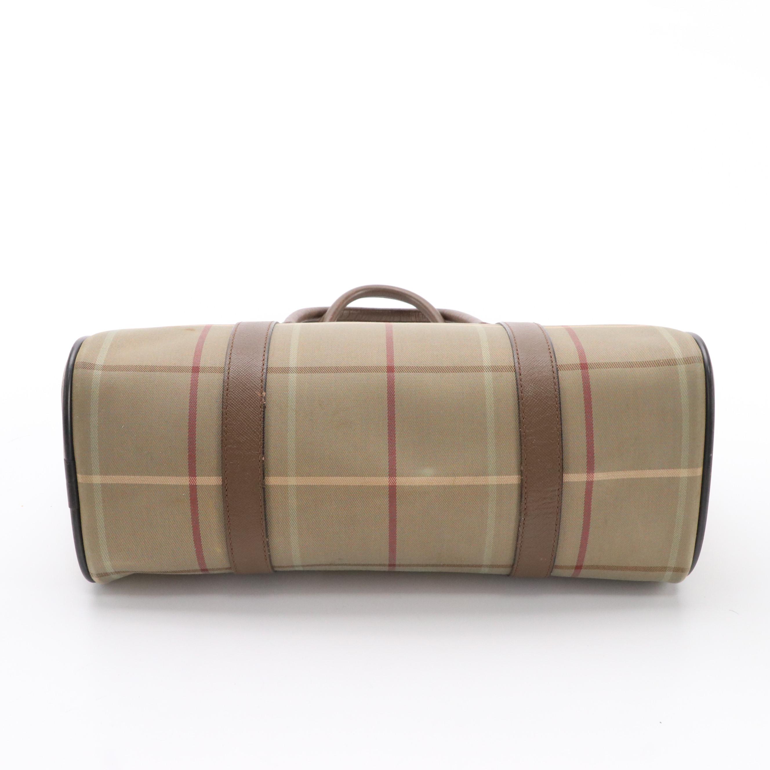 Burberrys Boston Duffle Bag in Windowpane Check Canvas and Leather
