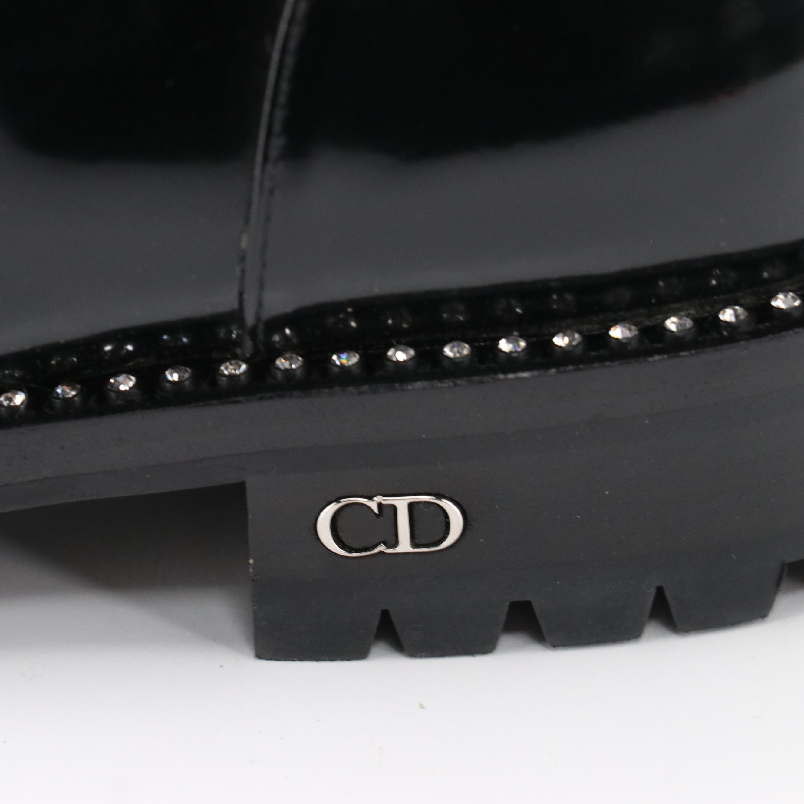 Christian Dior Rebelle Combat Boots in Rhinestone Accented Black Patent Leather