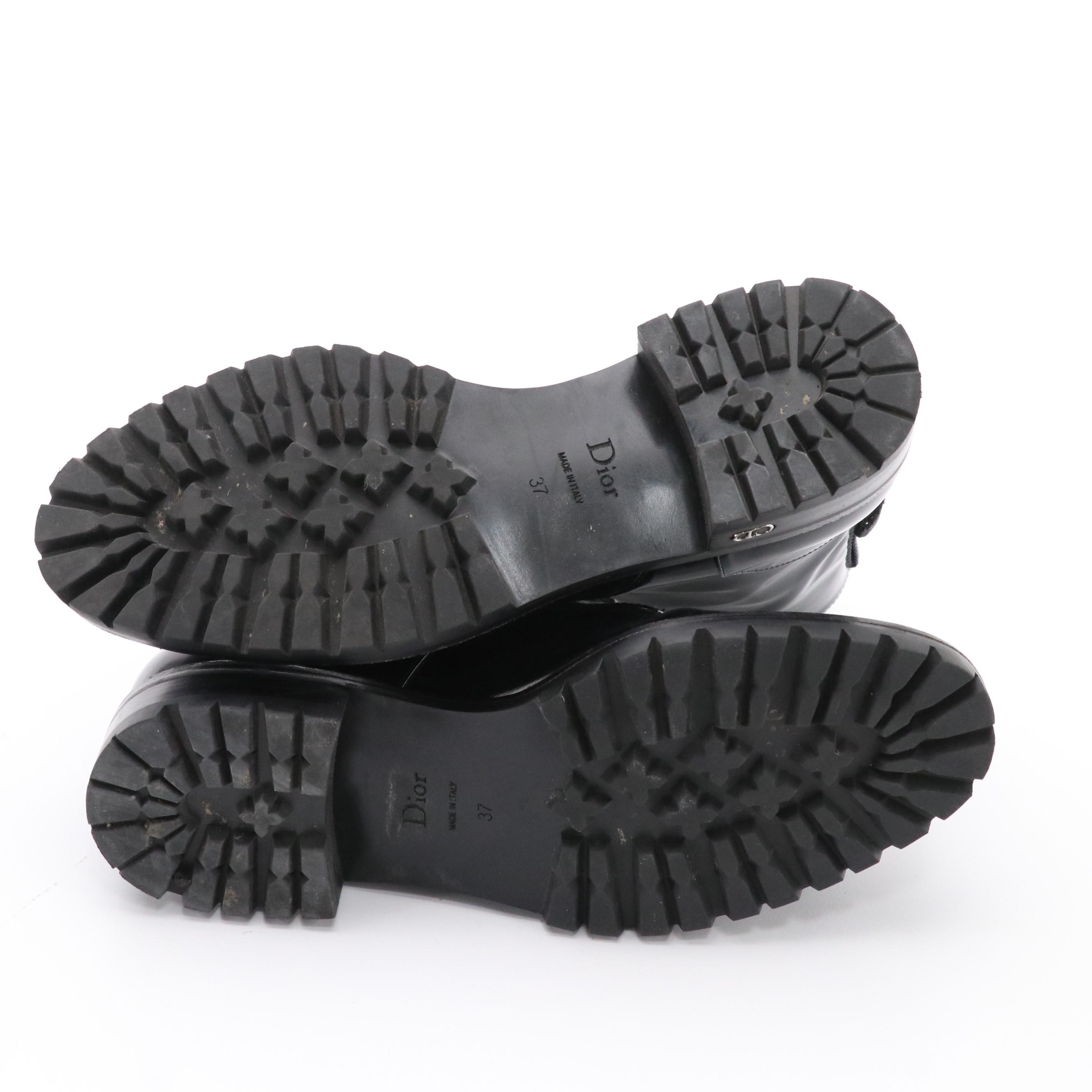 Christian Dior Rebelle Combat Boots in Rhinestone Accented Black Patent Leather