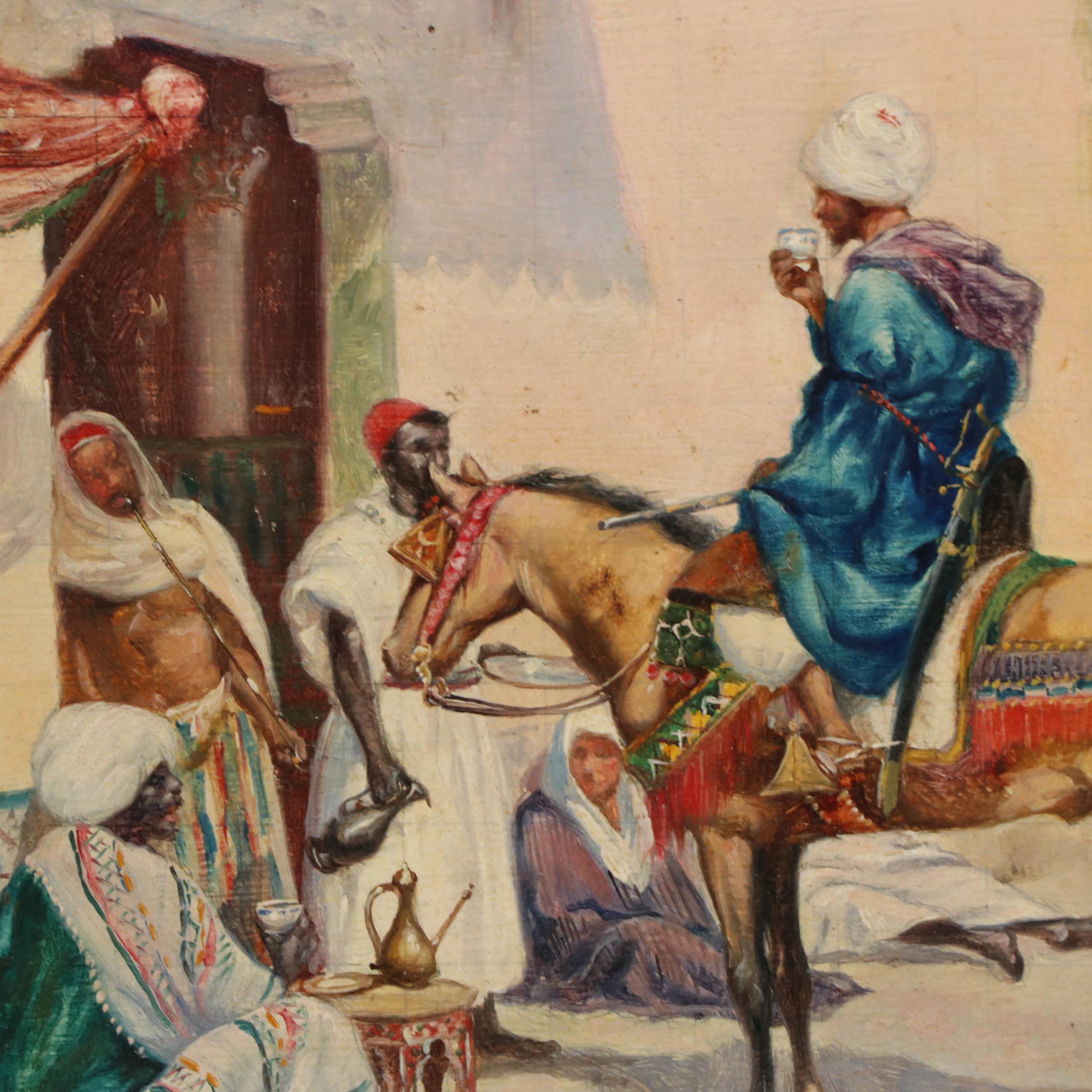 Emile Marin Orientalist Oil Painting of Open Market Scene