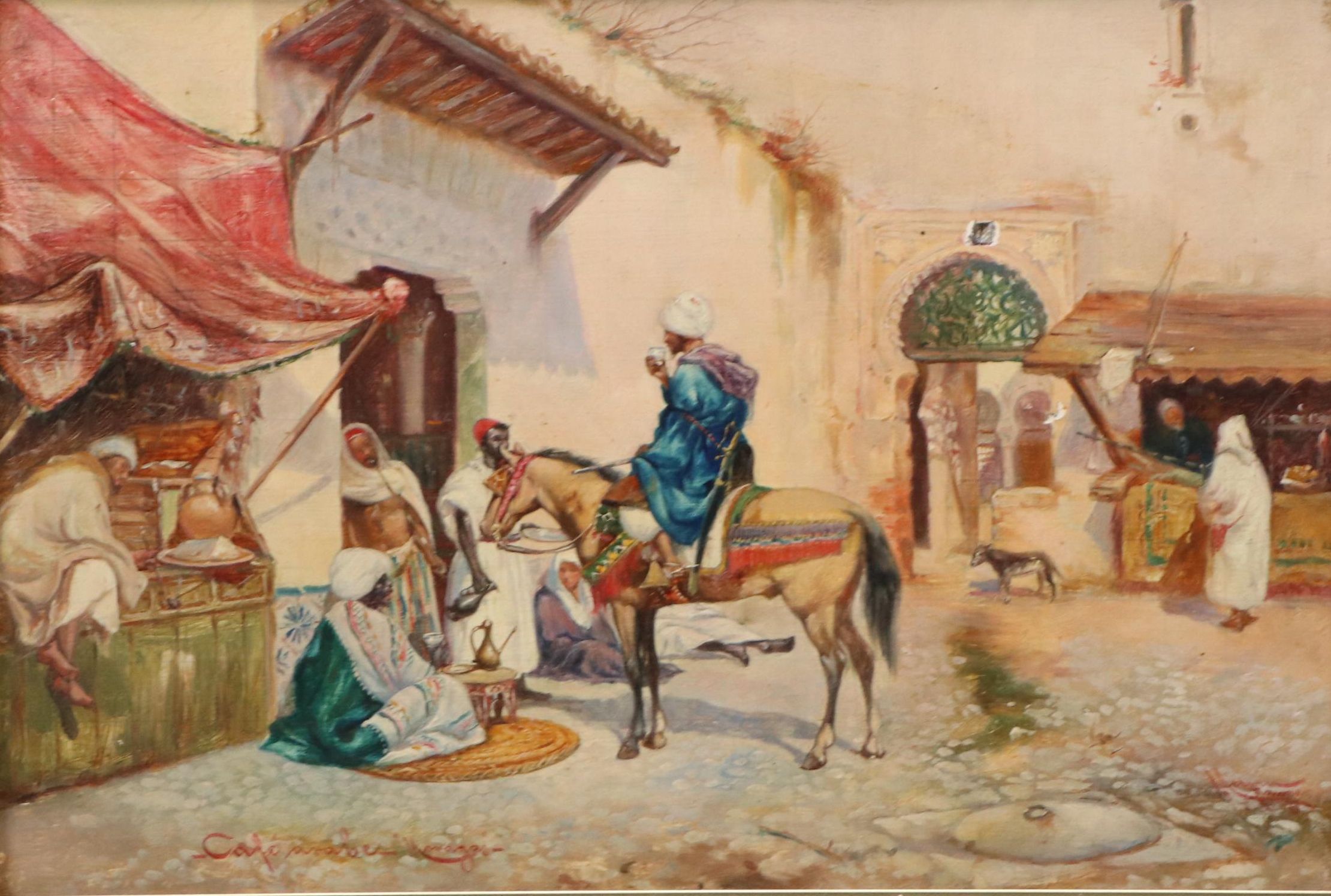 Emile Marin Orientalist Oil Painting of Open Market Scene