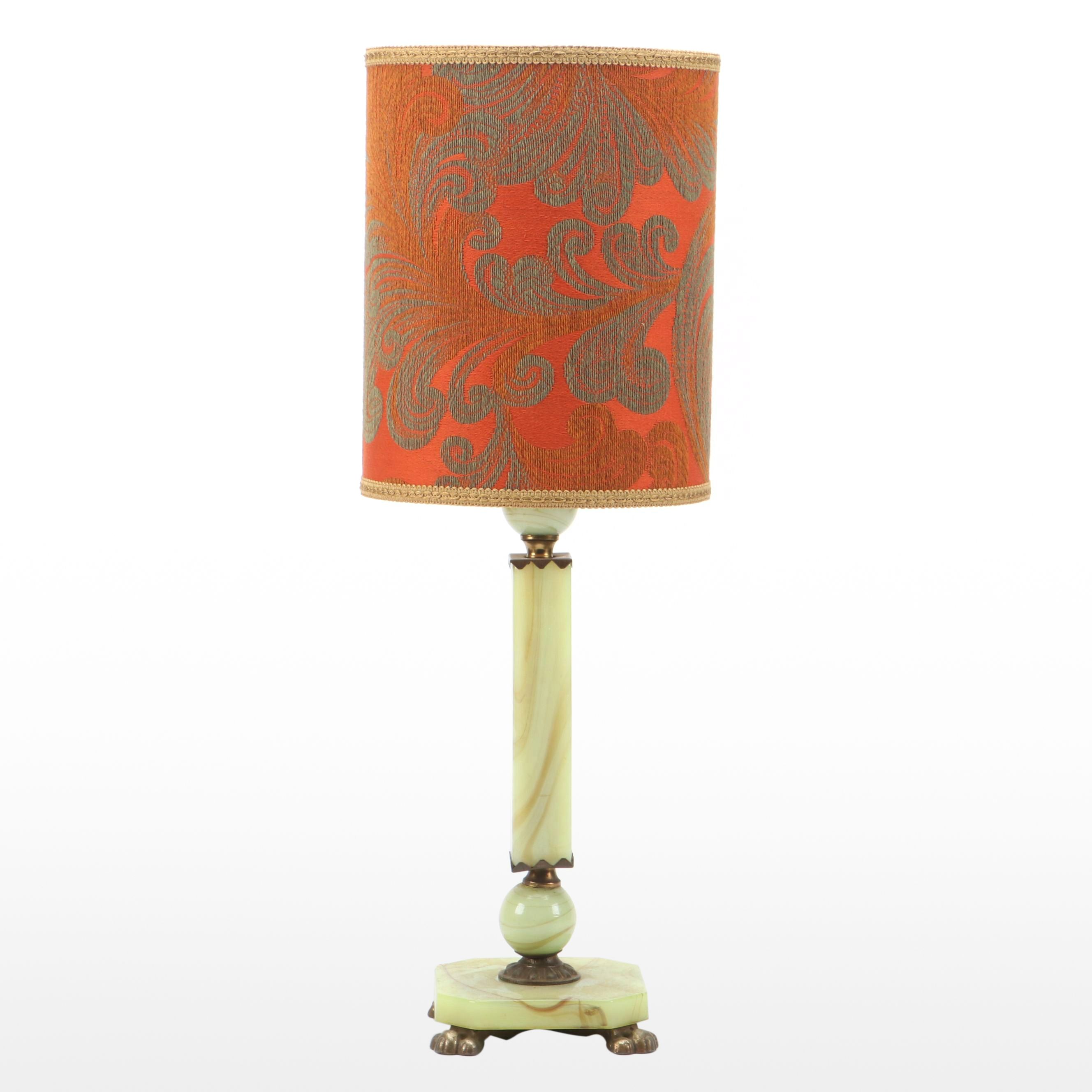 Uranium Glass Table Lamp with Fabric Shade, Early to Mid-20th Century
