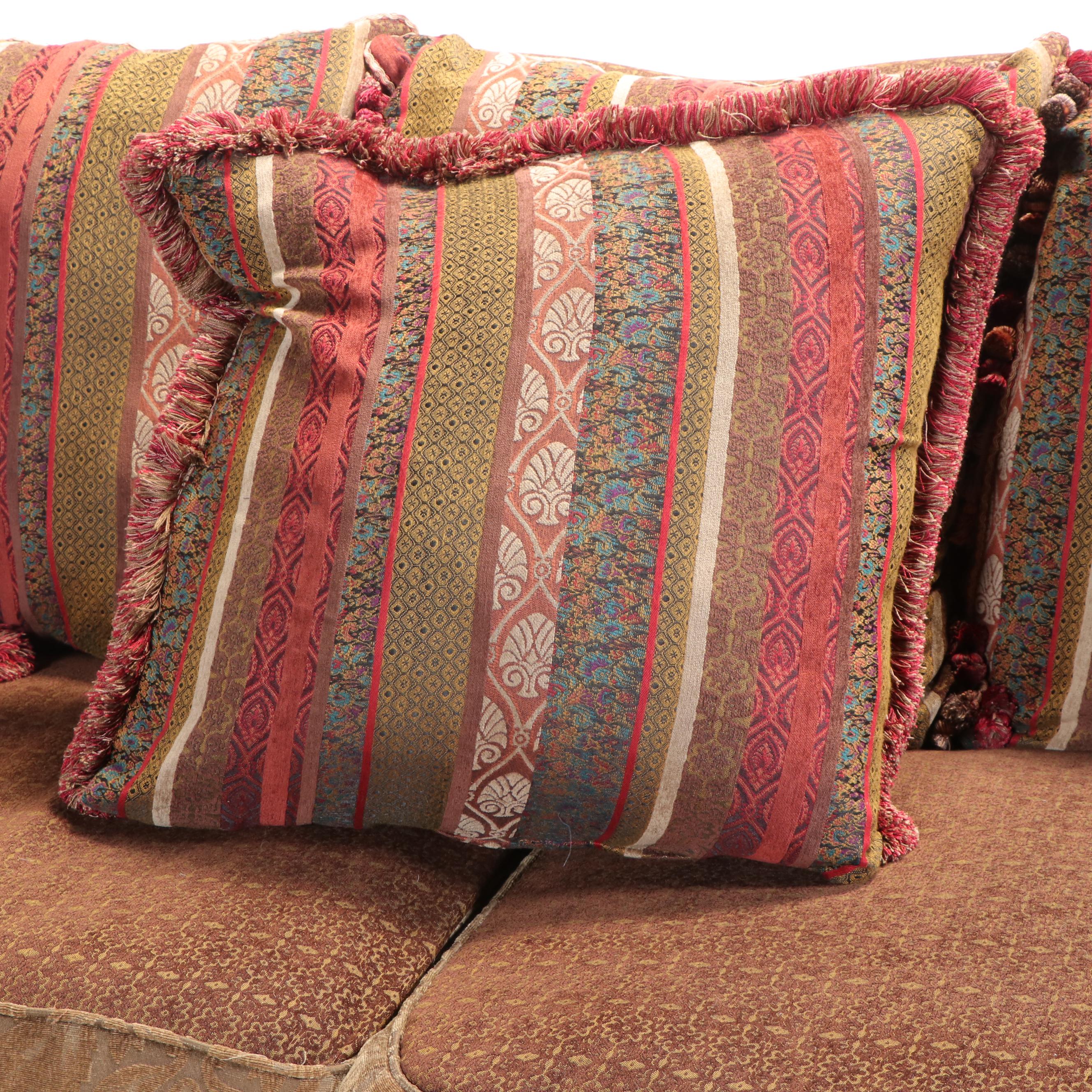 Boho Style Custom-Upholstered Two-Seat Sofa with Cocktail Ottoman