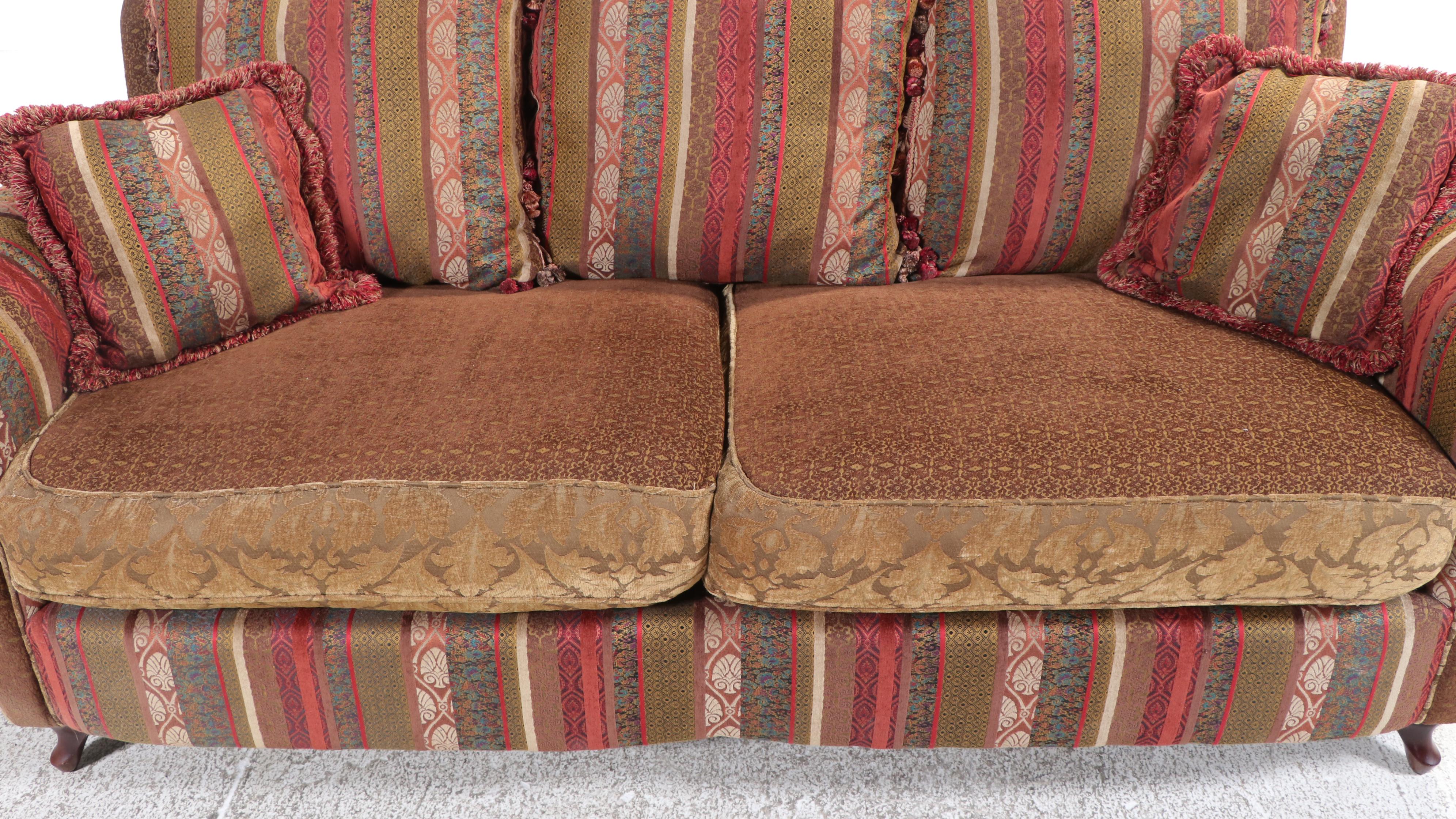Boho Style Custom-Upholstered Two-Seat Sofa with Cocktail Ottoman