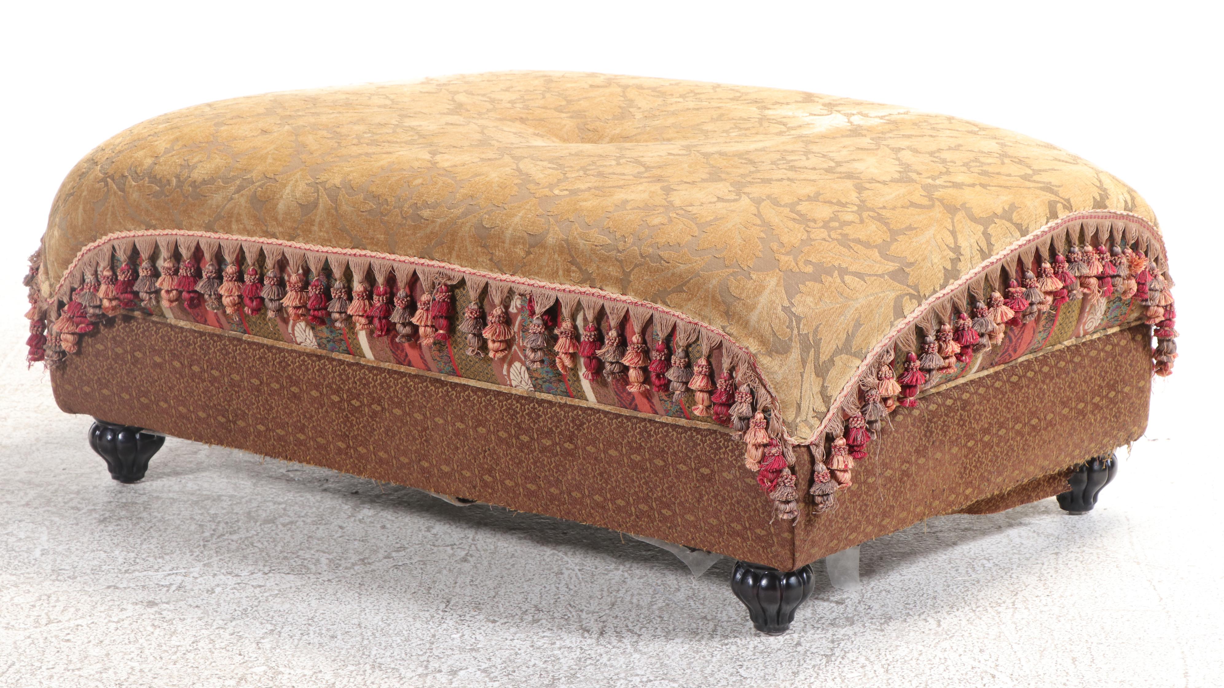 Boho Style Custom-Upholstered Two-Seat Sofa with Cocktail Ottoman