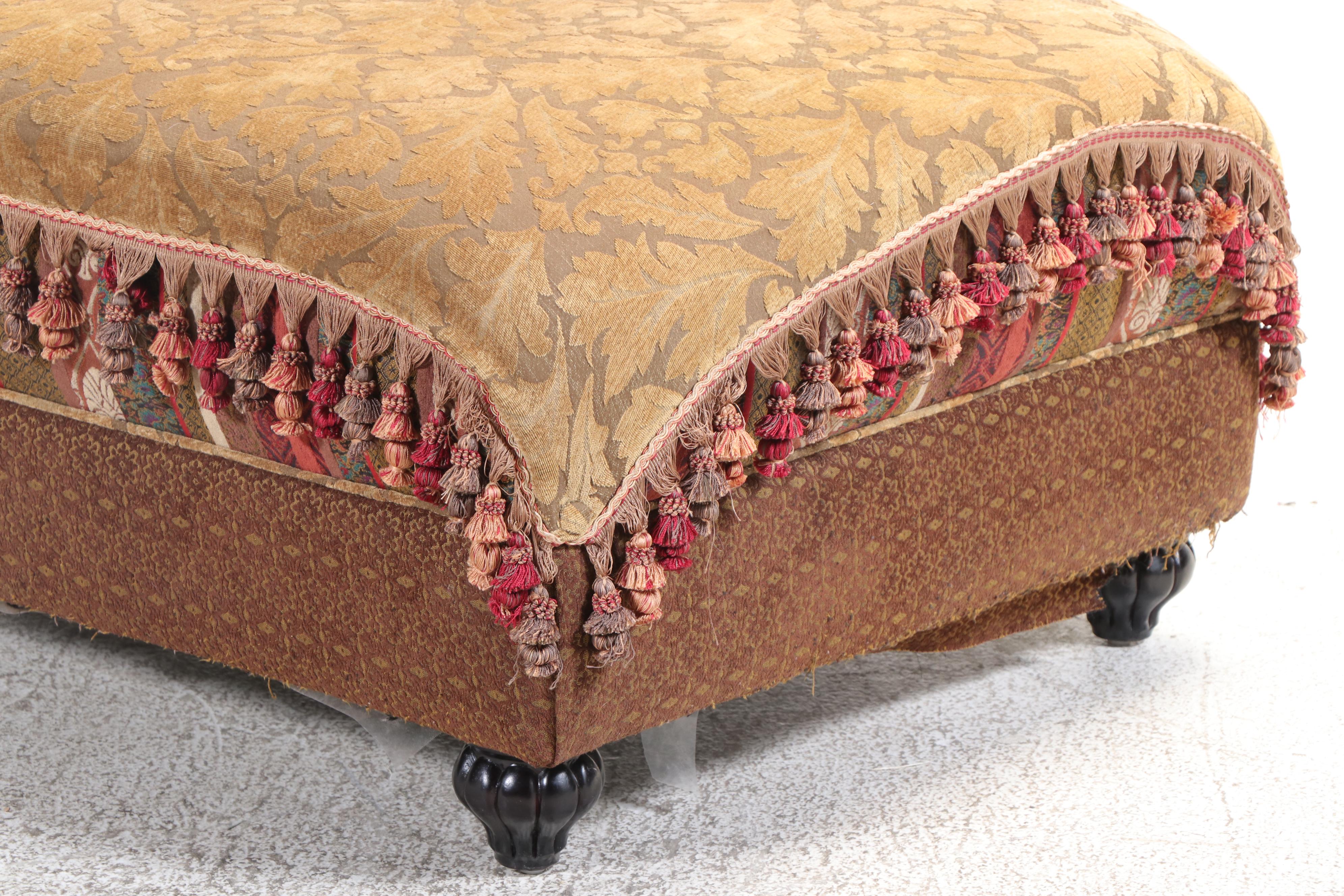 Boho Style Custom-Upholstered Two-Seat Sofa with Cocktail Ottoman