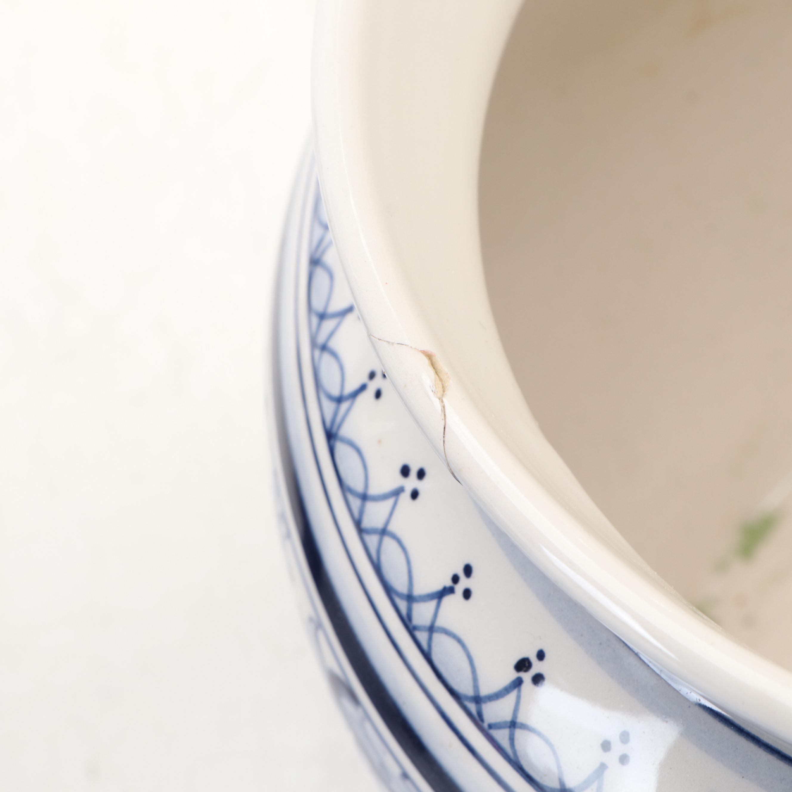 Chinese Blue and White Ginger Jar and Wood Stand with Portuguese Ceramic Planter