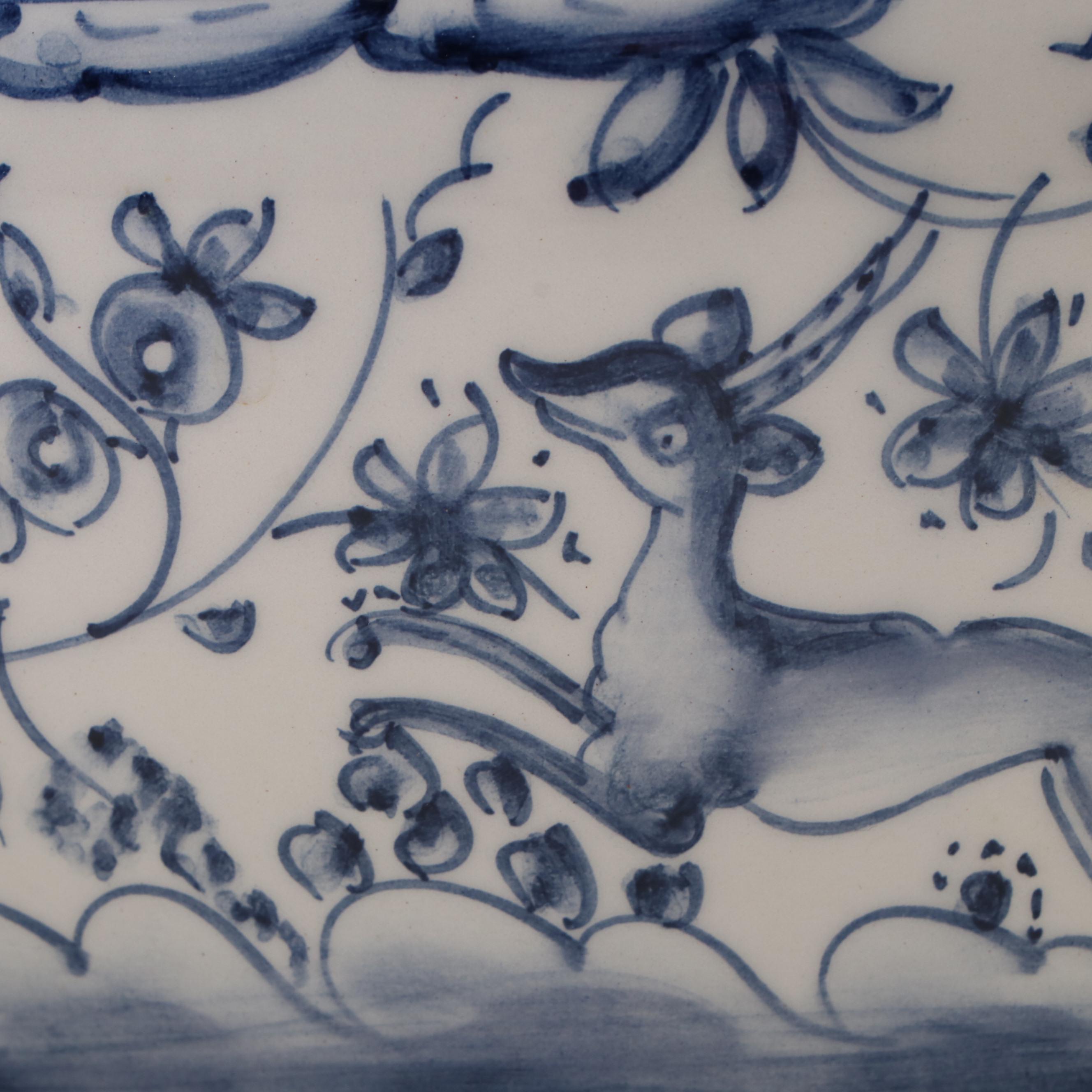 Chinese Blue and White Ginger Jar and Wood Stand with Portuguese Ceramic Planter