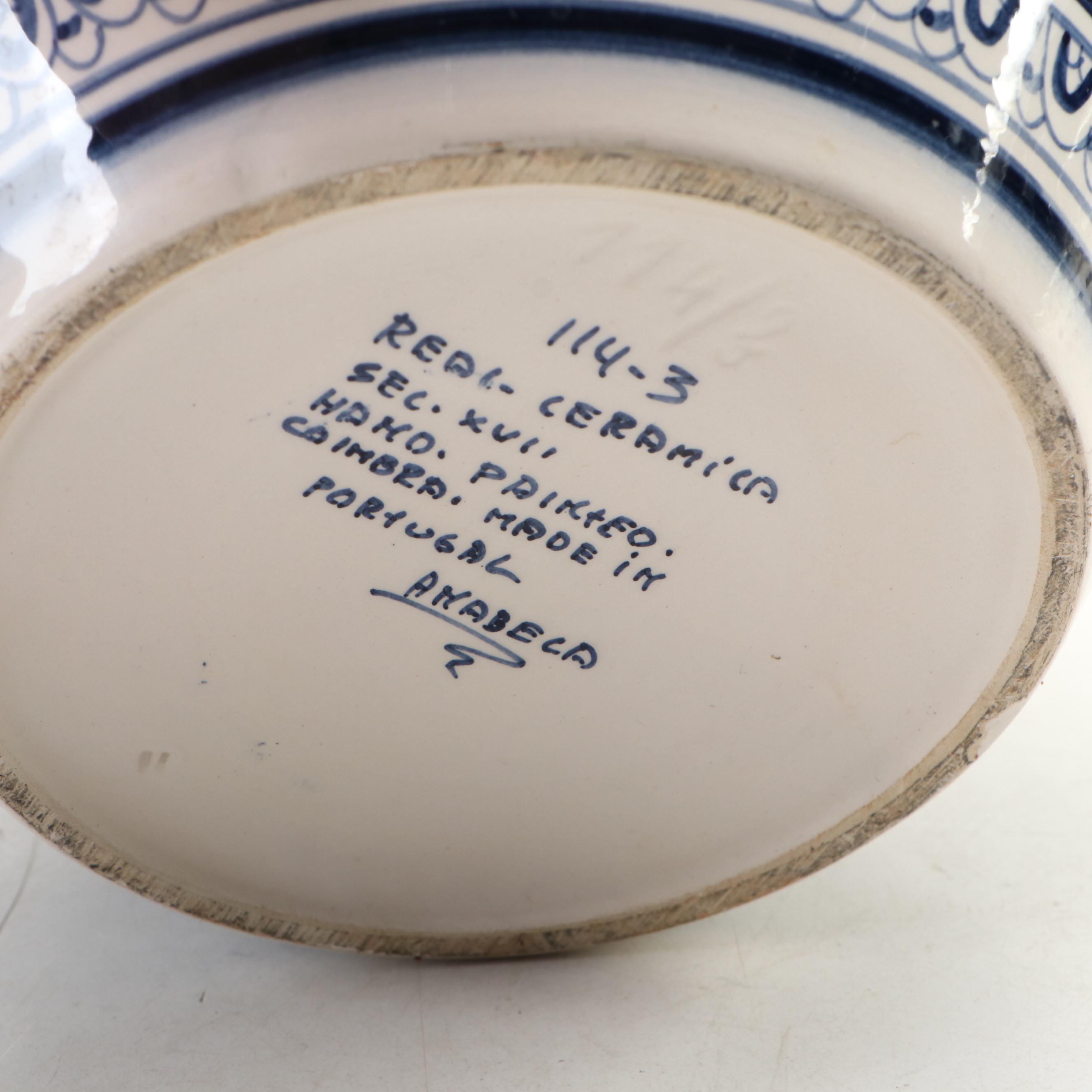 Chinese Blue and White Ginger Jar and Wood Stand with Portuguese Ceramic Planter