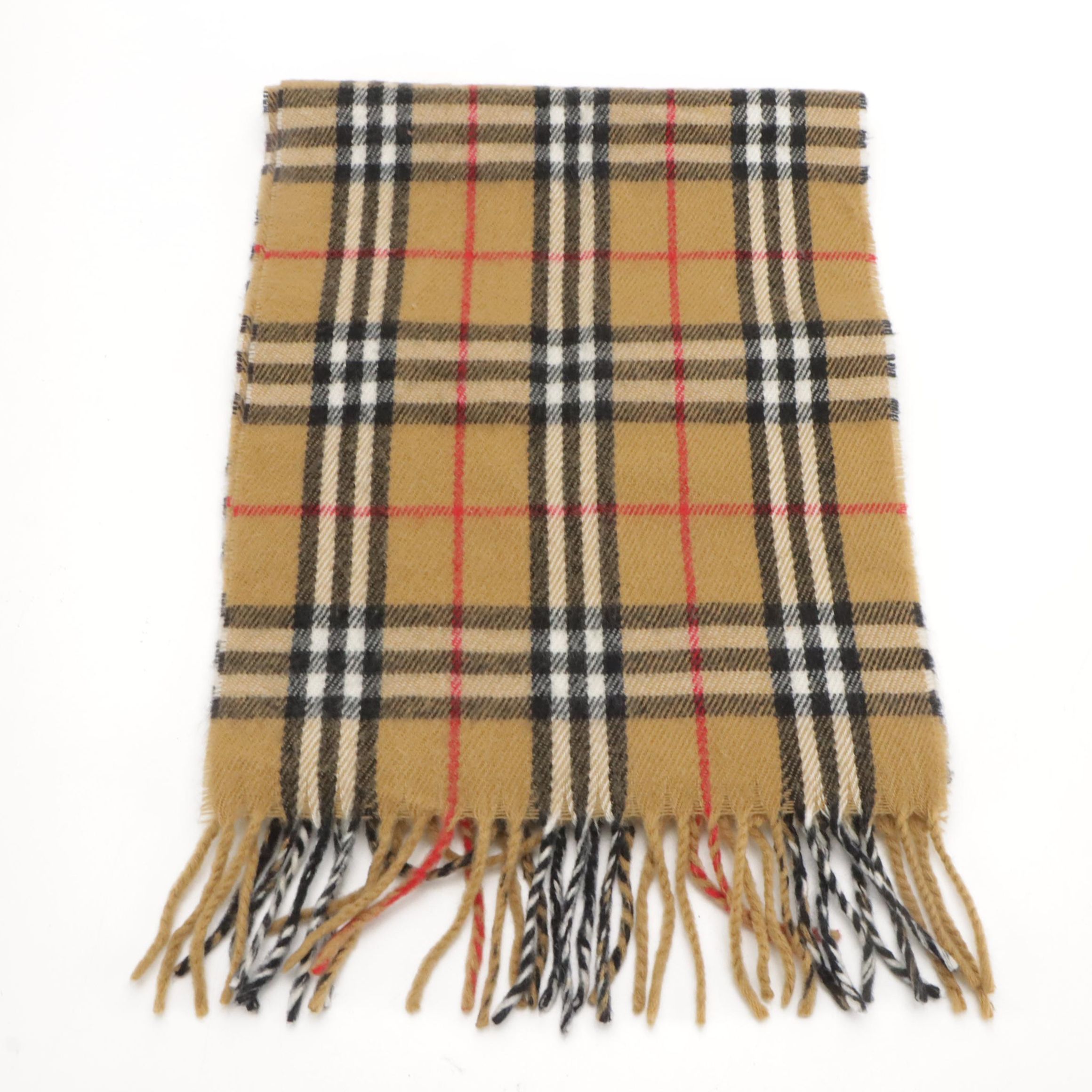 Burberrys Tan Check Lambswool Fringe Scarf